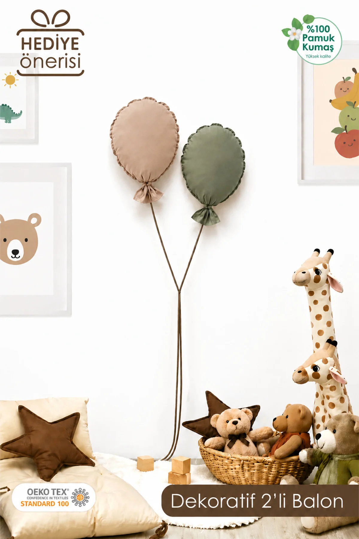 Çocuk Odası Dekorasyonu 2'li Balon Set, Bebek Odası Dekoratif Balon, Duvar Dekorasyonu, Haki-Kapiçino Çocuk Odası Dekorasyonu 2'li Balon Set, Bebek Odası Dekoratif Balon, Duvar Dekorasyonu, Haki-Kapiçino