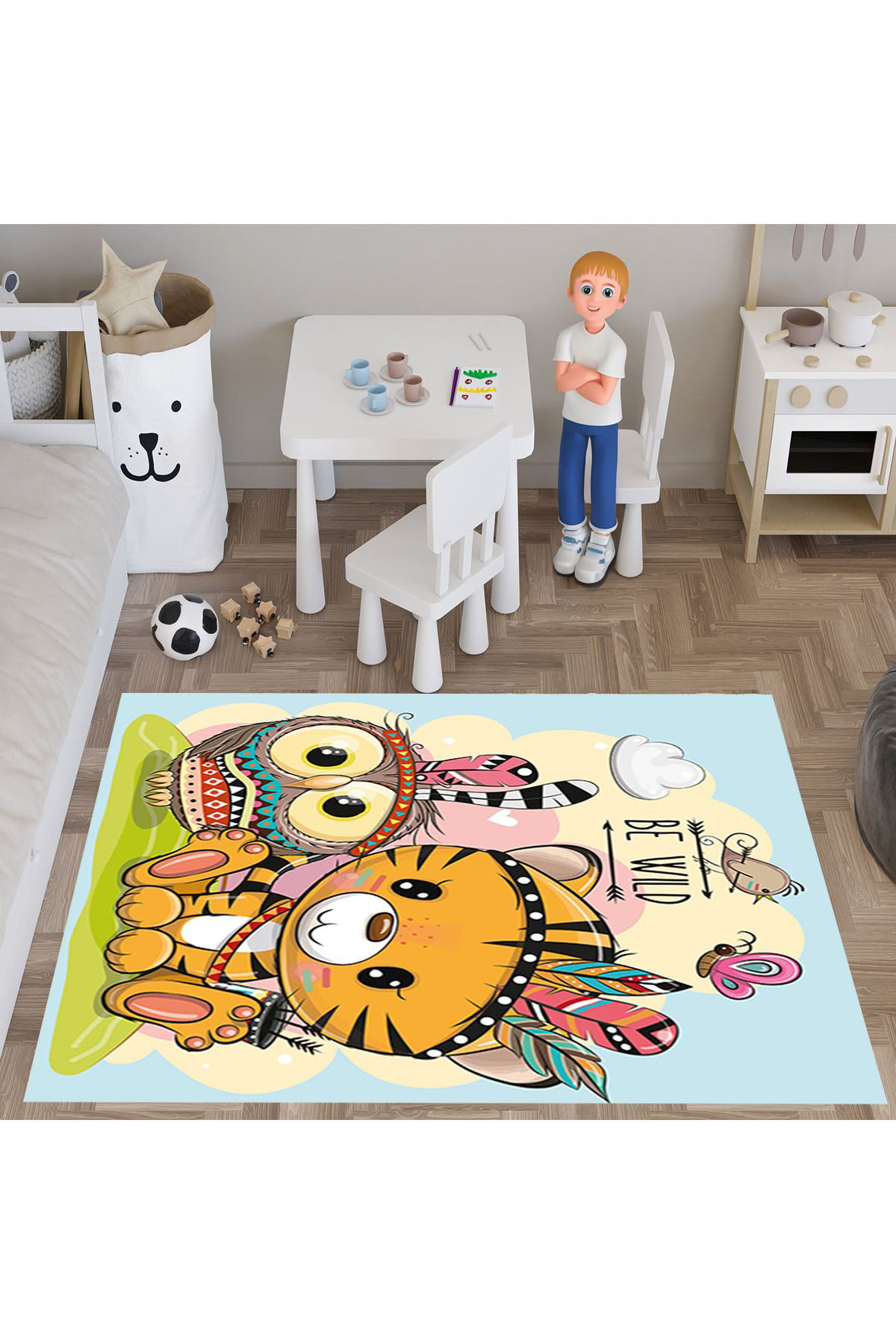 Evan Home Çocuk Odasi Halisi Desenli  Dijital Baski Yikanabilir Kaymaz Taban