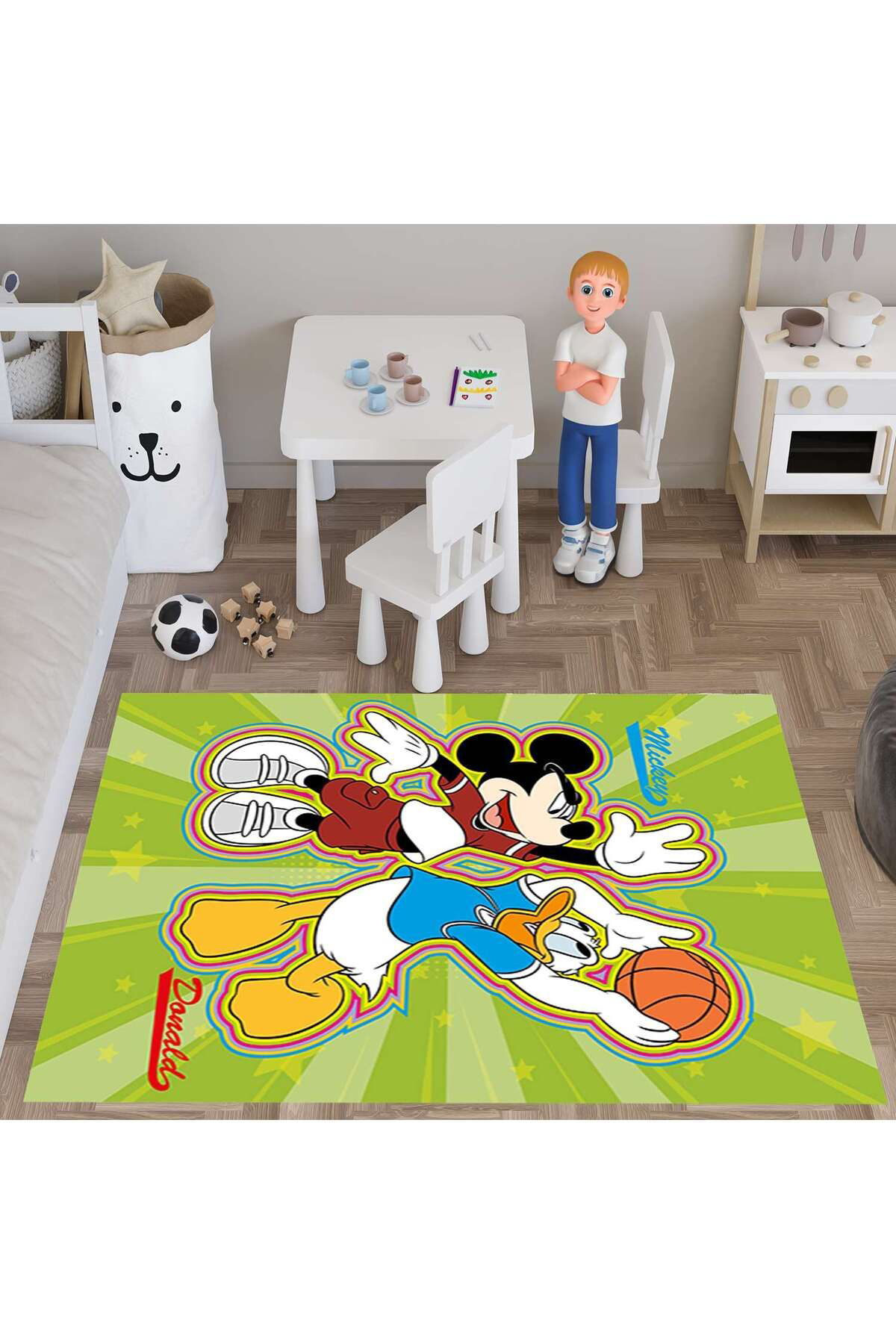 Evan Home Çocuk Odası Halısı Desenli Dijital Baskı Yıkanabilir Kaymaz Taban