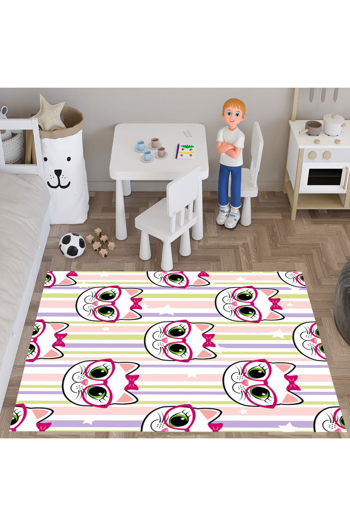 Evan Home Çocuk Odası Halısı Desenli  Dijital Baskı Yıkanabilir Kaymaz Taban