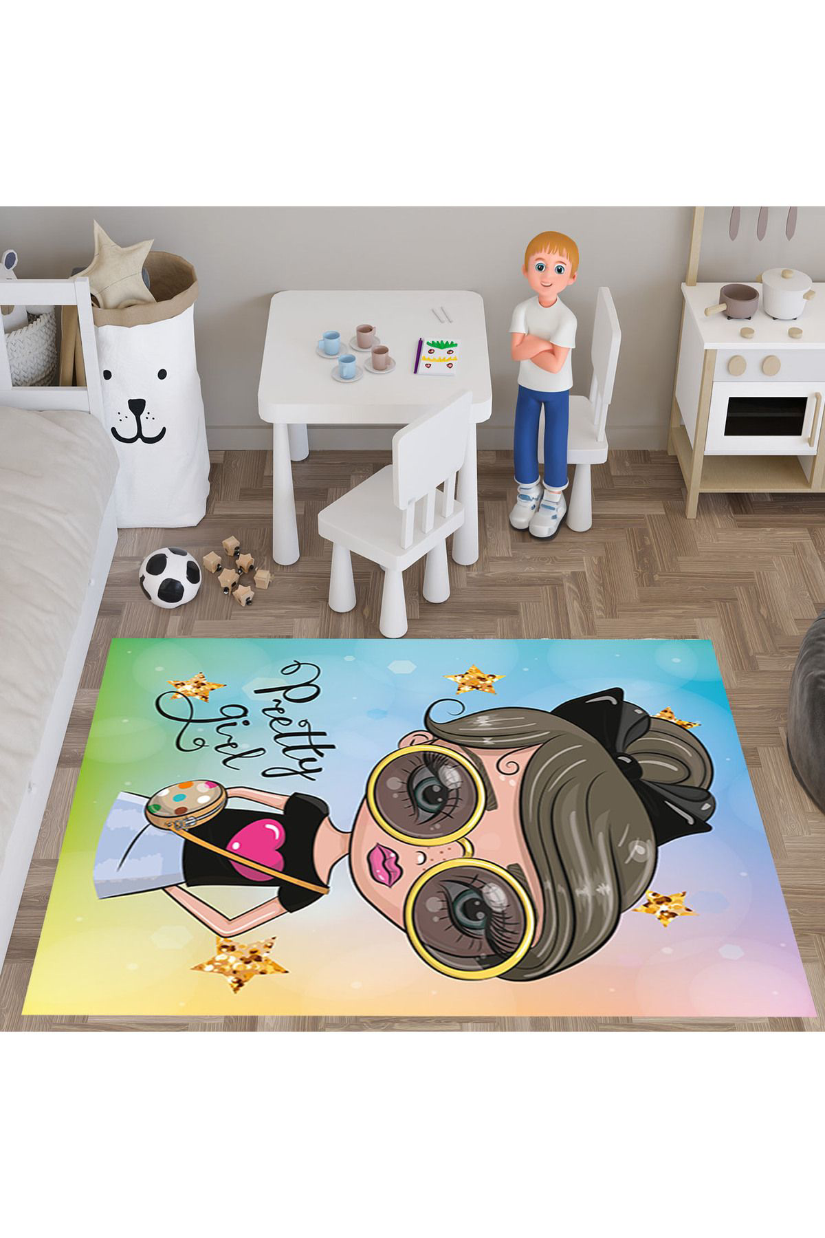 Evan Home Çocuk Odasi Halisi Desenli  Dijital Baski Yikanabilir Kaymaz Taban