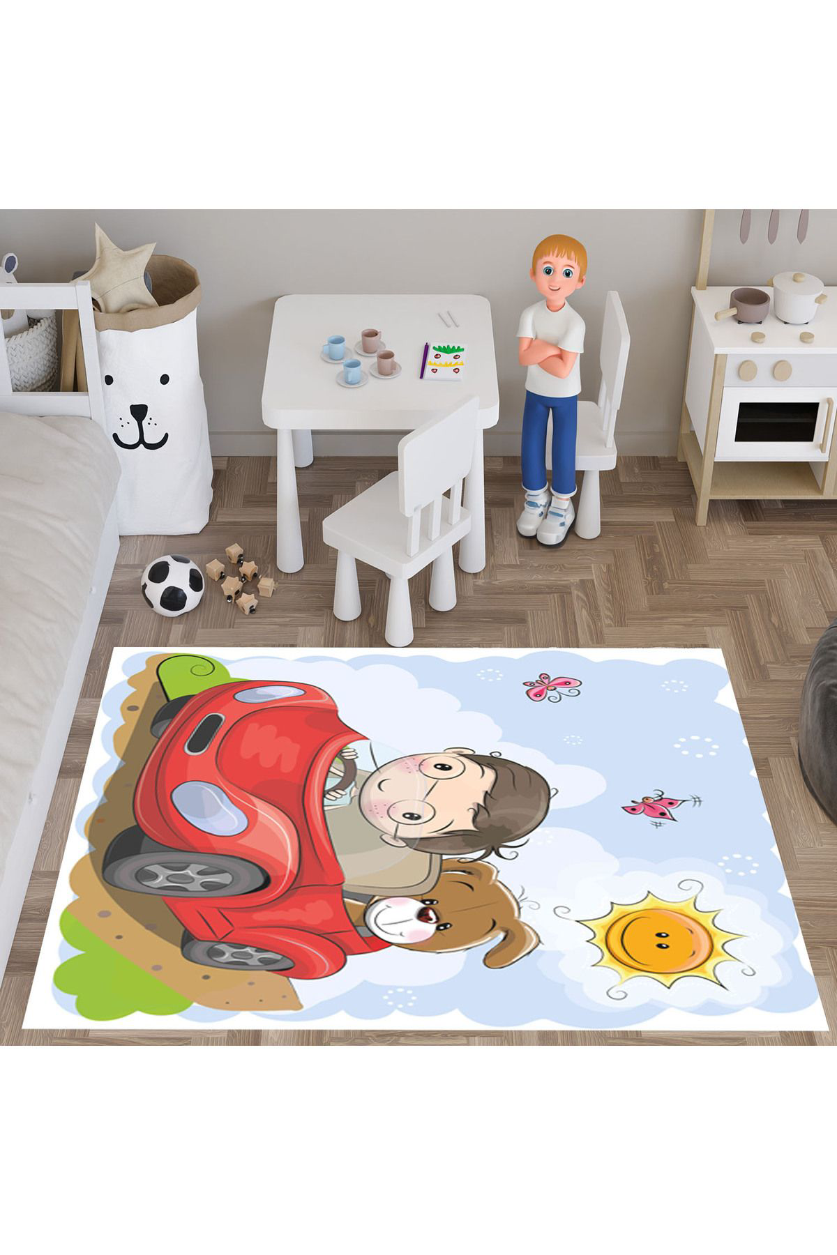 Evan Home Çocuk Odası Halısı Desenli  Dijital Baskı Yıkanabilir Kaymaz Taban