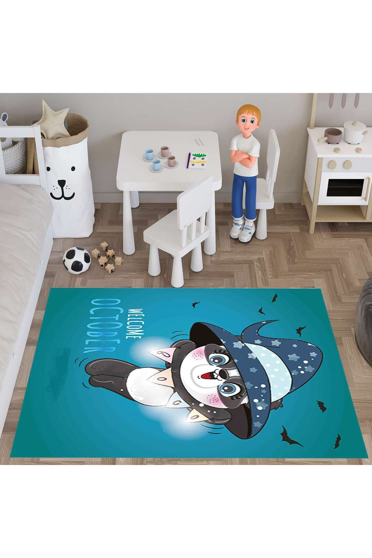 Evan Home Çocuk Odası Halısı Desenli Dijital Baskı Yıkanabilir Kaymaz Taban