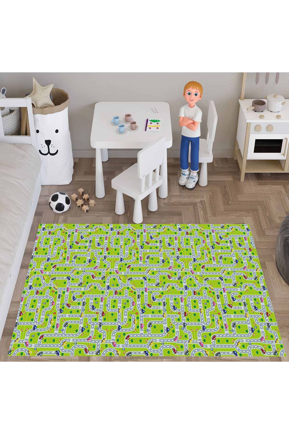 Evan Home Çocuk Odası Halısı Desenli  Dijital Baskı Yıkanabilir Kaymaz Taban