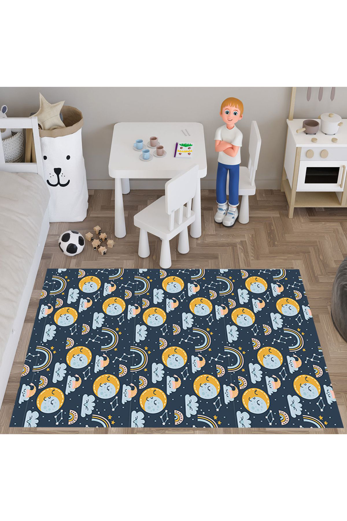 Evan Home Çocuk Odası Halısı Desenli  Dijital Baskı Yıkanabilir Kaymaz Taban