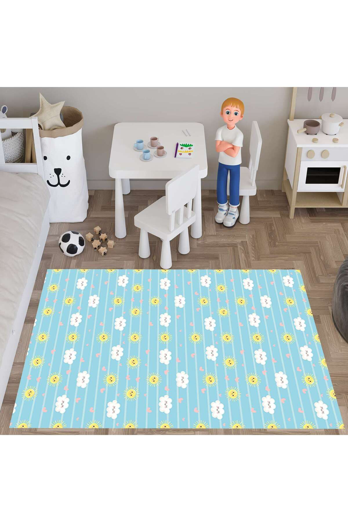 Evan Home Çocuk Odası Halısı Desenli Dijital Baskı Yıkanabilir Kaymaz Taban