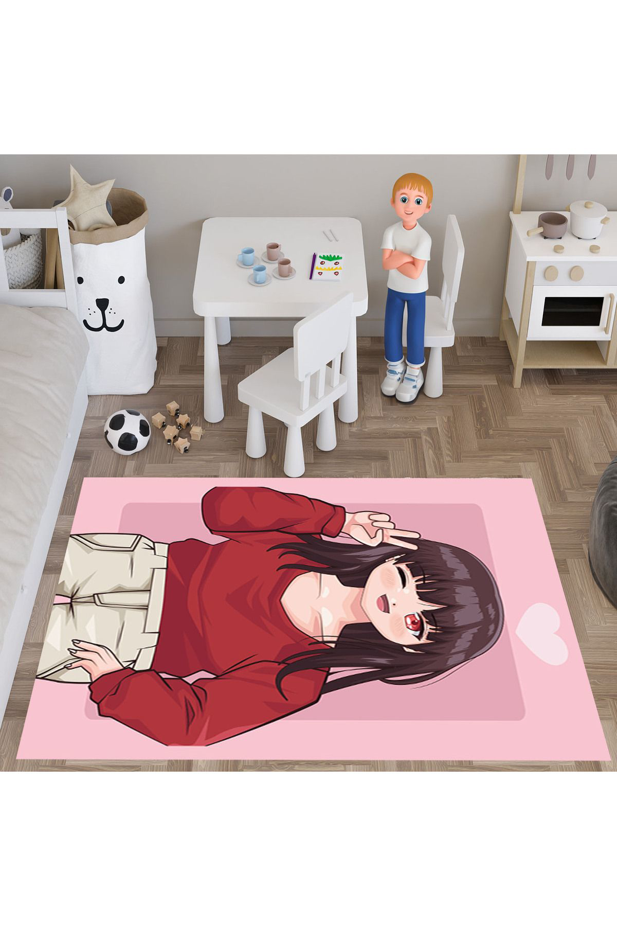 Evan Home Çocuk Odasi Halisi Desenli  Dijital Baski Yikanabilir Kaymaz Taban