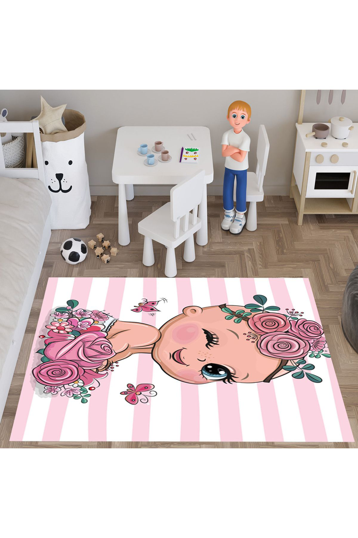 Evan Home Çocuk Odası Halısı Desenli  Dijital Baskı Yıkanabilir Kaymaz Taban