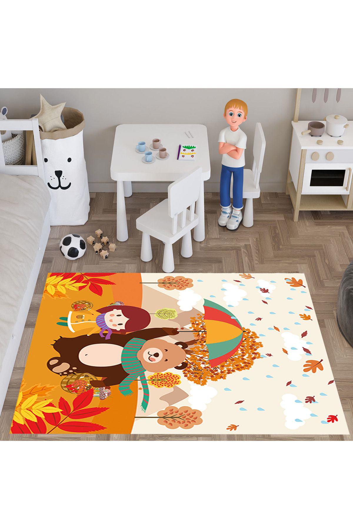 Evan Home Çocuk Odasi Halisi Desenli  Dijital Baski Yikanabilir Kaymaz Taban