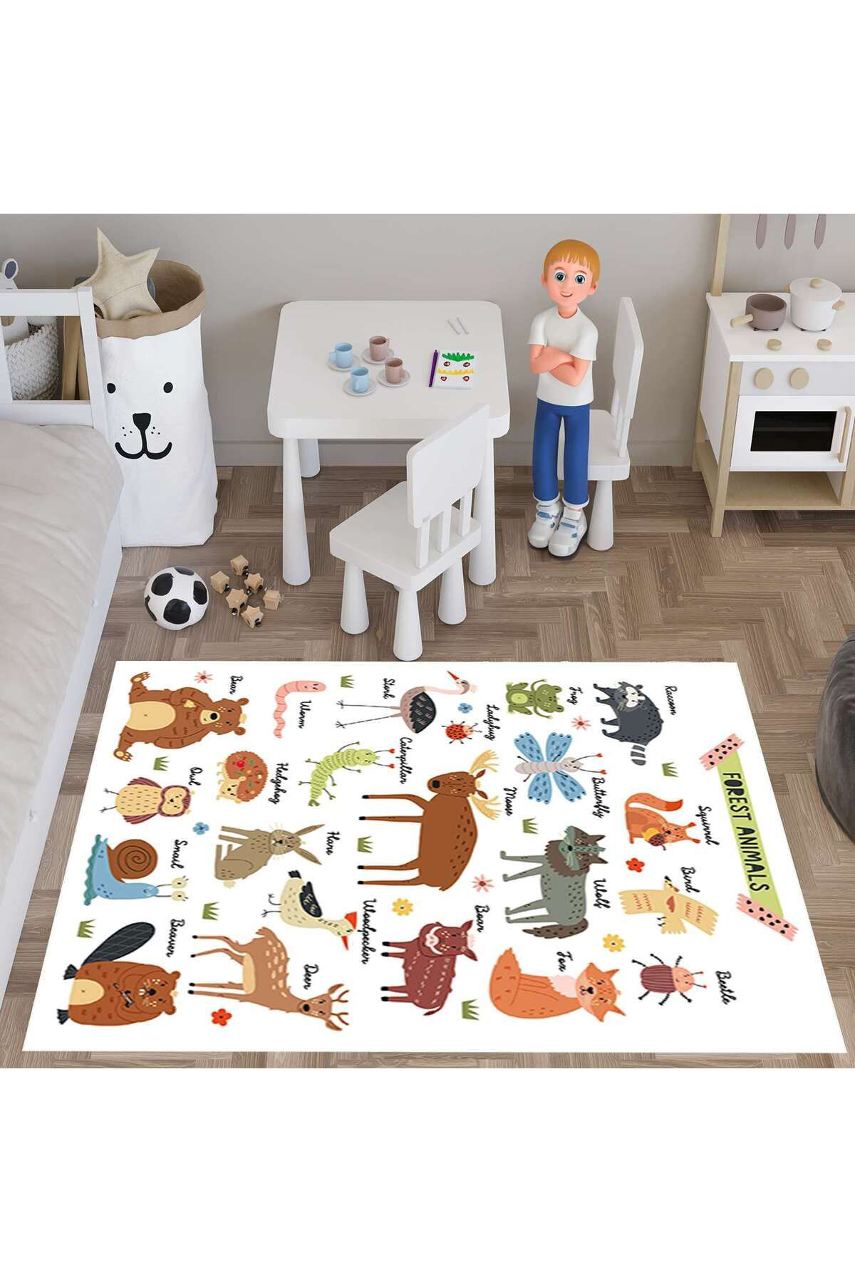 Evan Home Çocuk Odası Halısı Desenli Dijital Baskı Yıkanabilir Kaymaz Taban