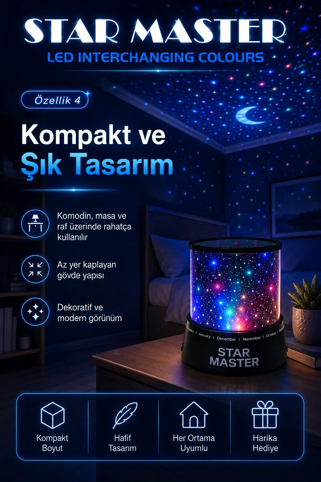 Çocuk Odası İçin Renkli Yıldız Yansımalı LED Gece Lambası Dekoratif Projektör Fiyatı, Yorumları ve Özellikleri