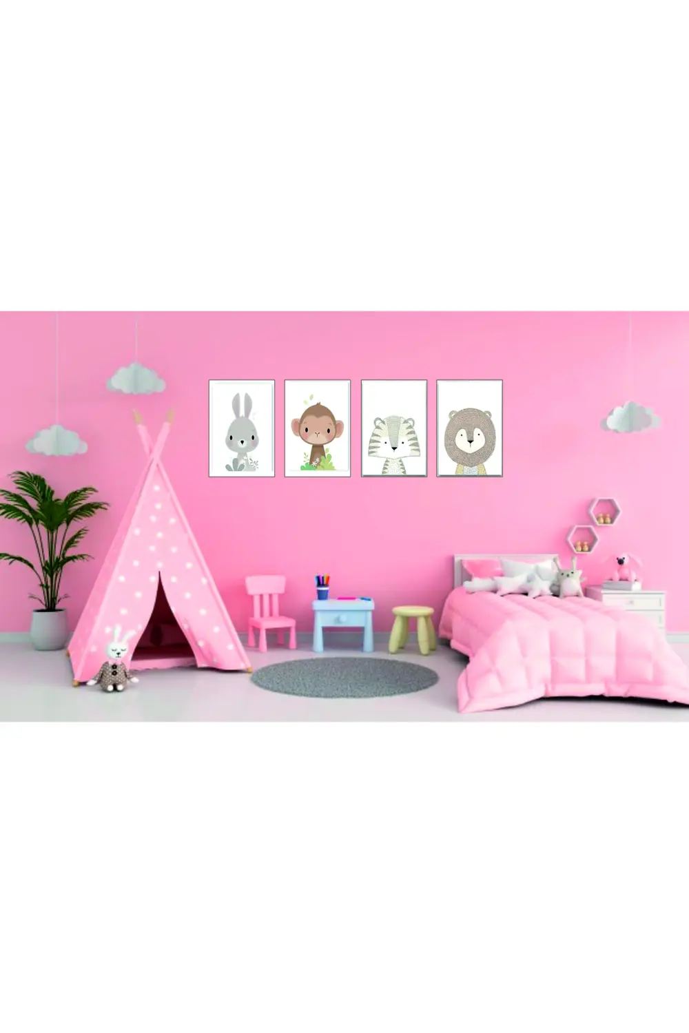 Çocuk Odası Safari Dekoratif Retro Mdf Tablo ( Çerçeve Görünümlü 