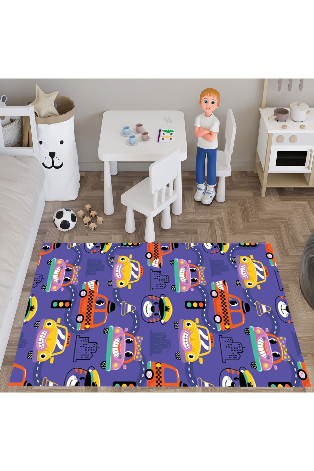 Evan Home Çocuk Odası Takım Perde (İki Kanat),Yatak Örtüsü,Yastık,Kırlent ,Halı,