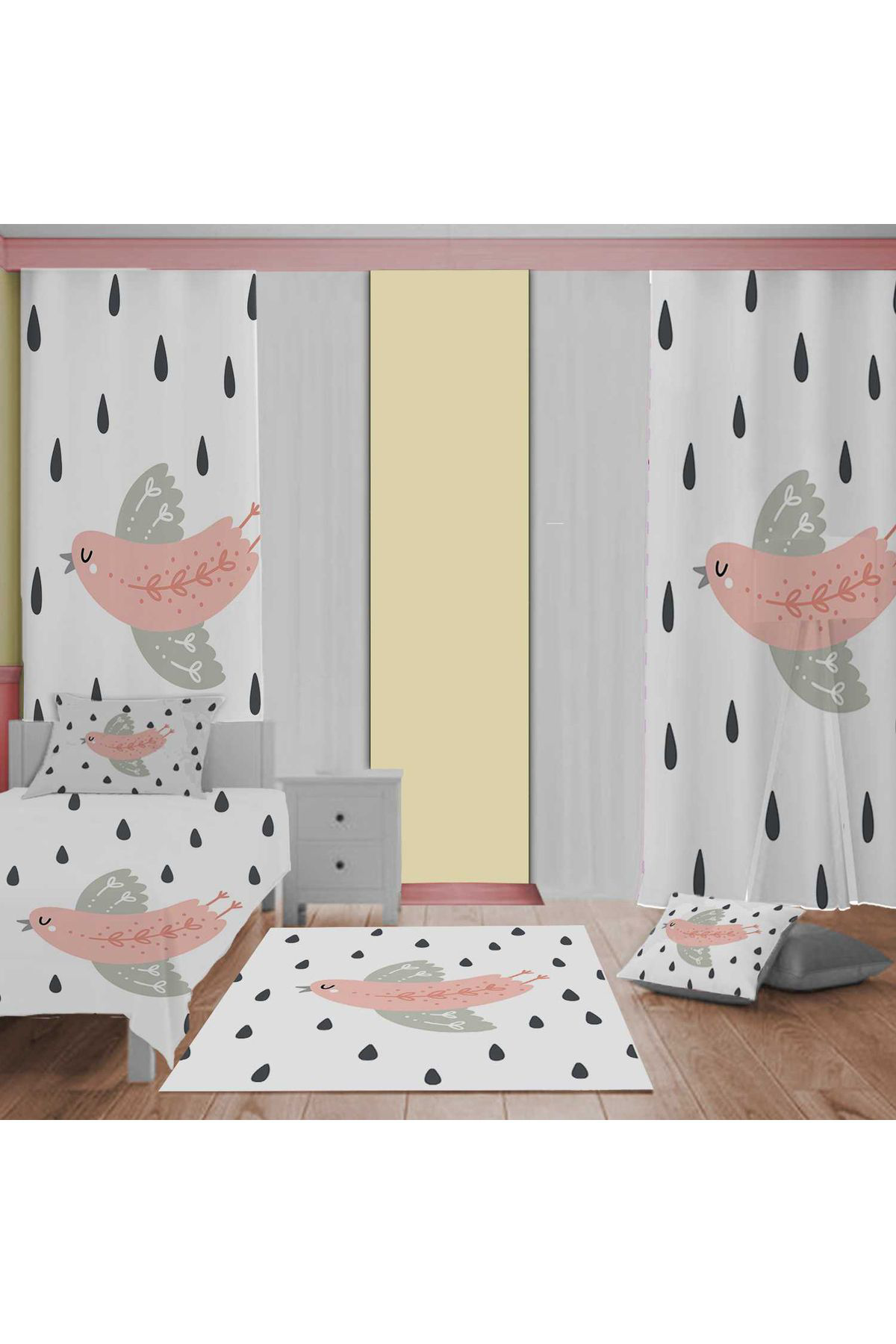 Evan Home Çocuk Odası Takım Perde (İki Kanat),Yatak Örtüsü,Yastık,Kırlent ,Halı,