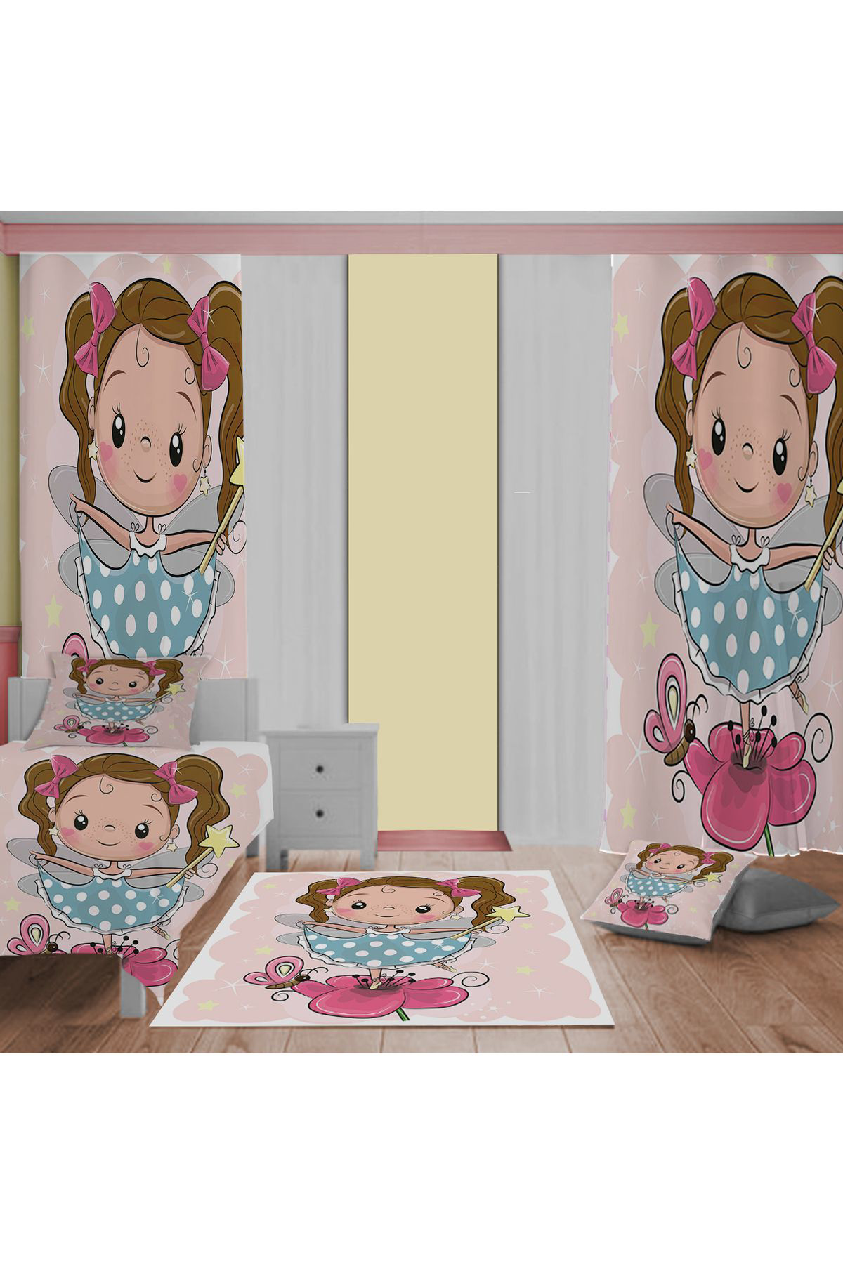 Evan Home Çocuk Odası Takım Perde (İki Kanat),Yatak Örtüsü,Yastık,Kırlent ,Halı,