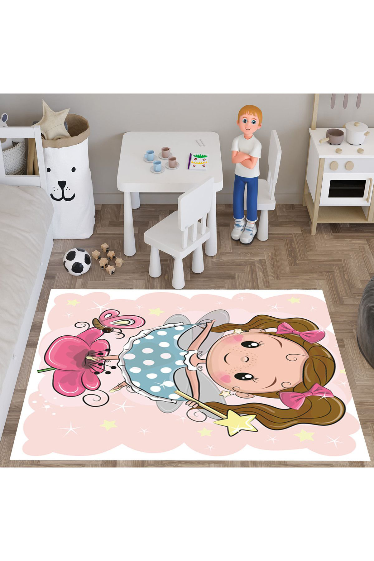 Evan Home Çocuk Odası Takım Perde (İki Kanat),Yatak Örtüsü,Yastık,Kırlent ,Halı,