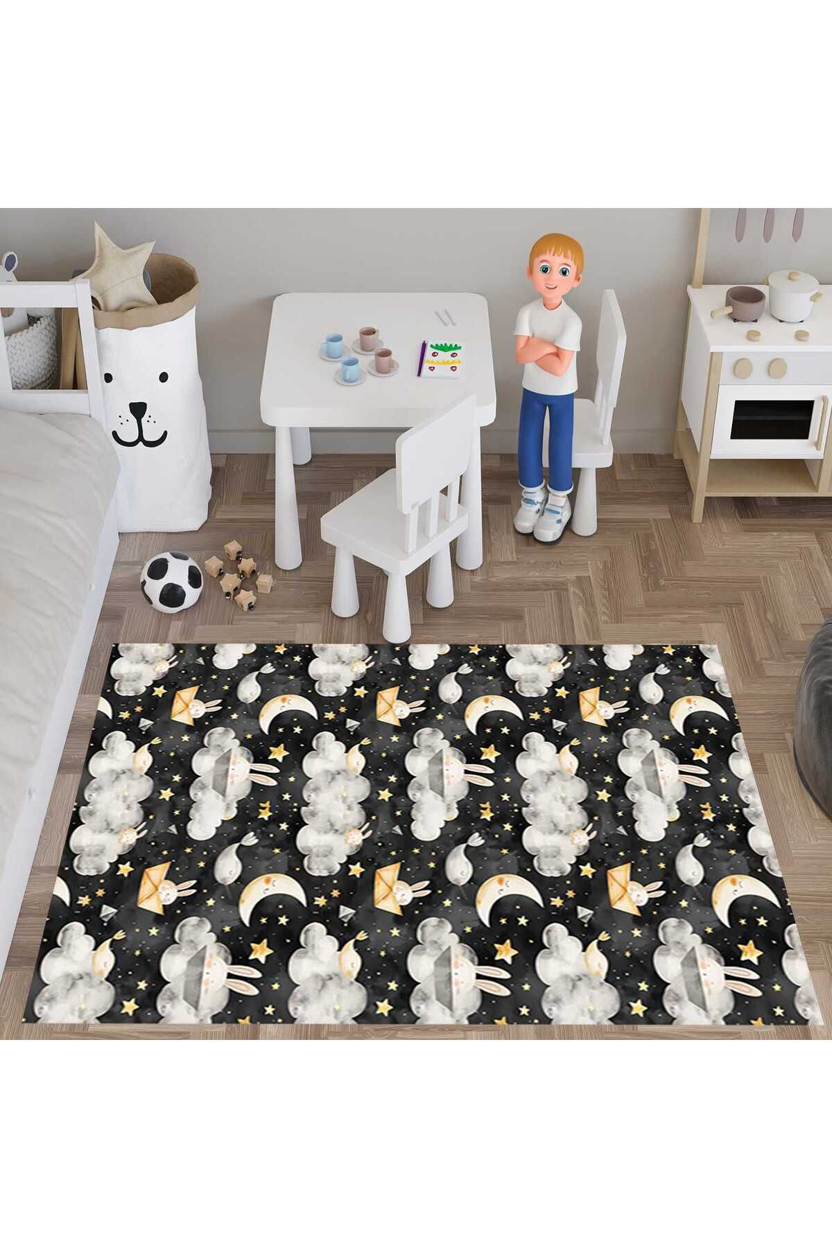 Evan Home Çocuk Odası Takım Perde (İki Kanat),Yatak Örtüsü,Yastık,Kırlent ,Halı,