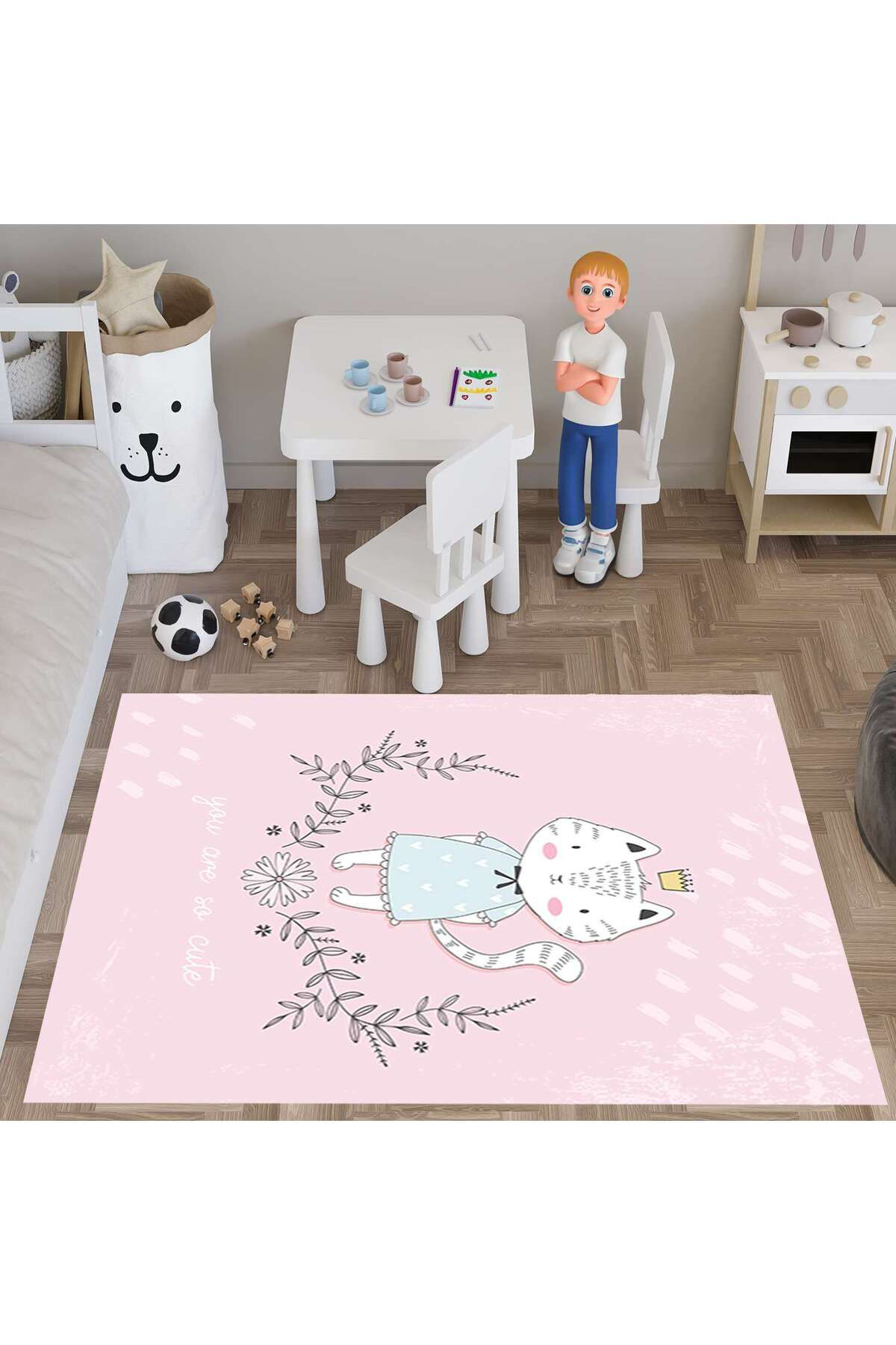 Evan Home Çocuk Odası Takım Perde (İki Kanat),Yatak Örtüsü,Yastık,Kırlent ,Halı,