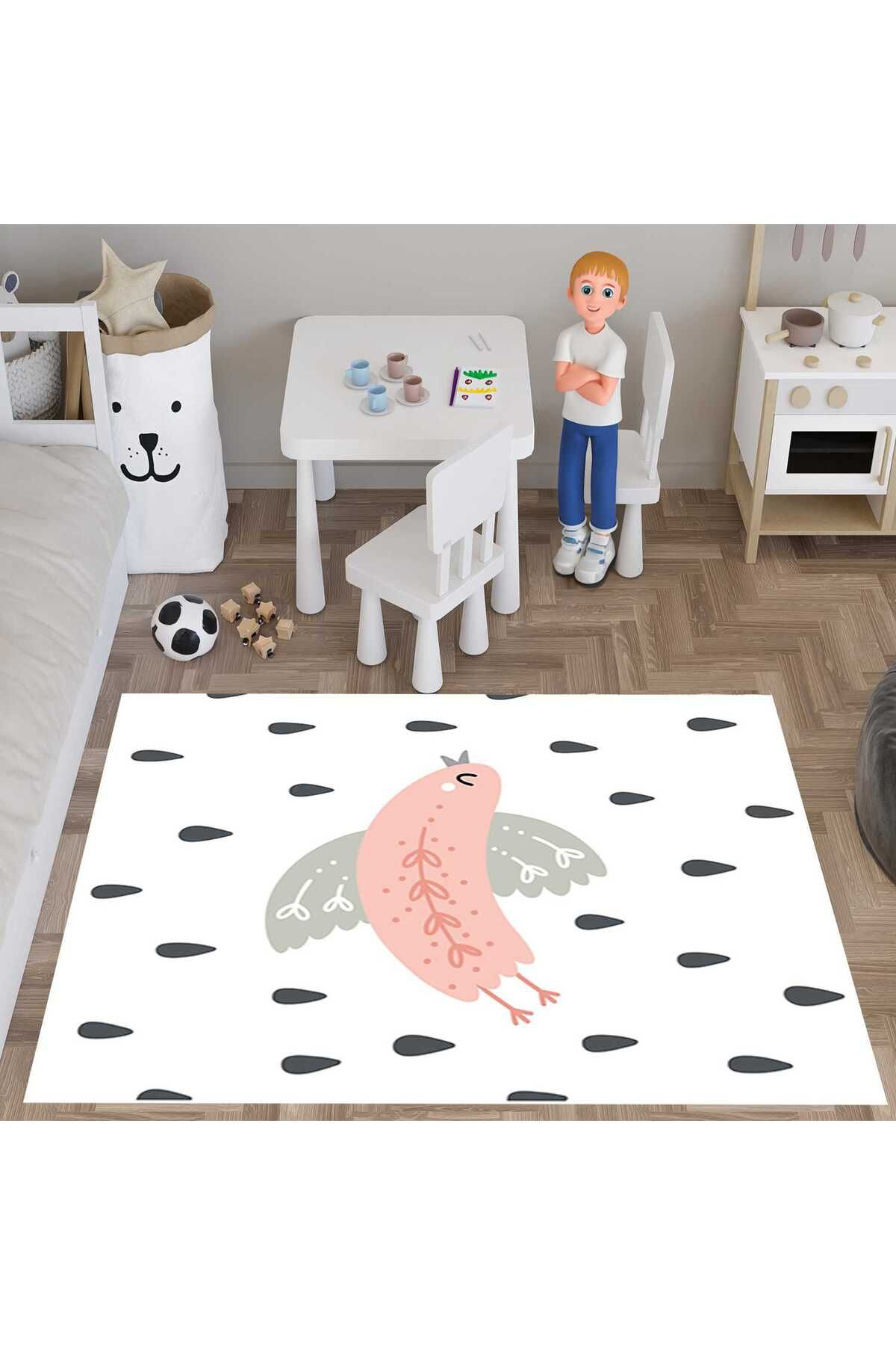 Evan Home Çocuk Odası Takım Perde (İki Kanat),Yatak Örtüsü,Yastık,Kırlent ,Halı,