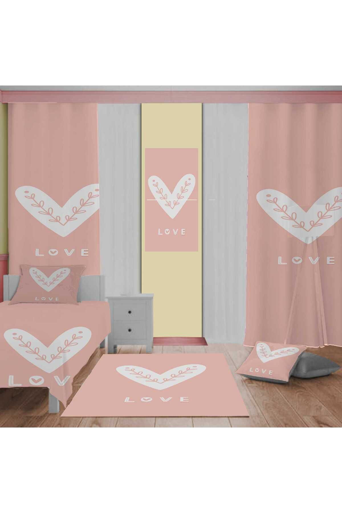 Evan Home Çocuk Odası Takım Perde (İki Kanat),Yatak Örtüsü,Yastık,Kırlent ,Halı,Tablo
