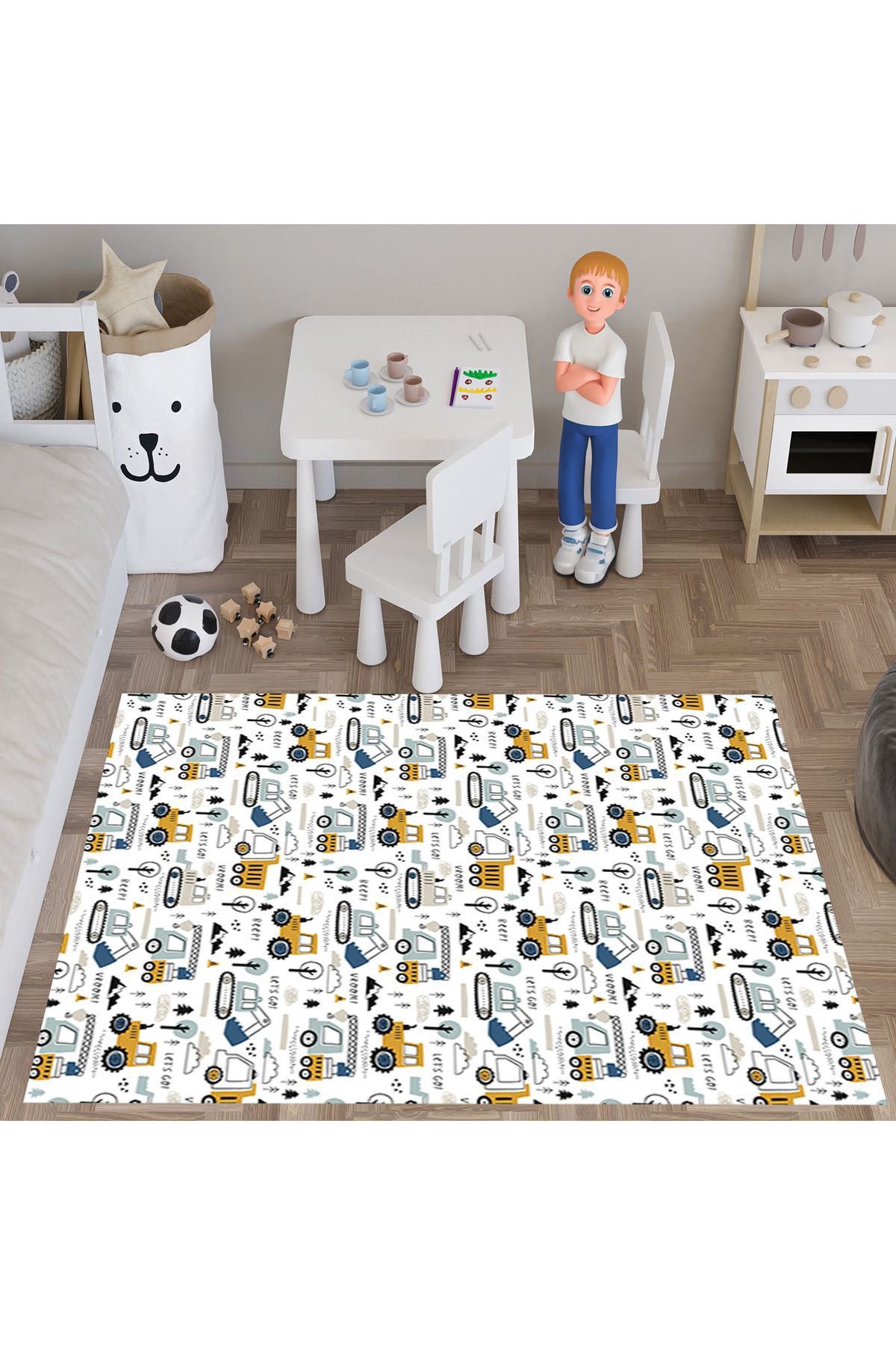 Evan Home Çocuk Odası Takım Perde (İki Kanat),Yatak Örtüsü,Yastık,Kırlent ,Halı,