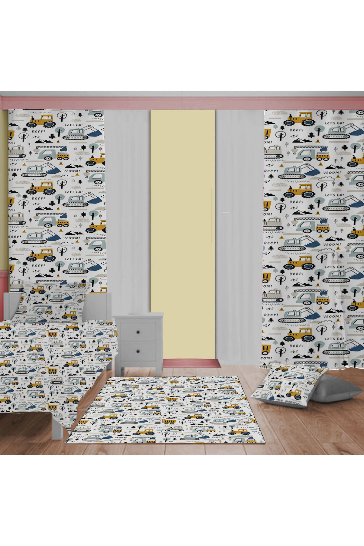 Evan Home Çocuk Odası Takım Perde (İki Kanat),Yatak Örtüsü,Yastık,Kırlent ,Halı,