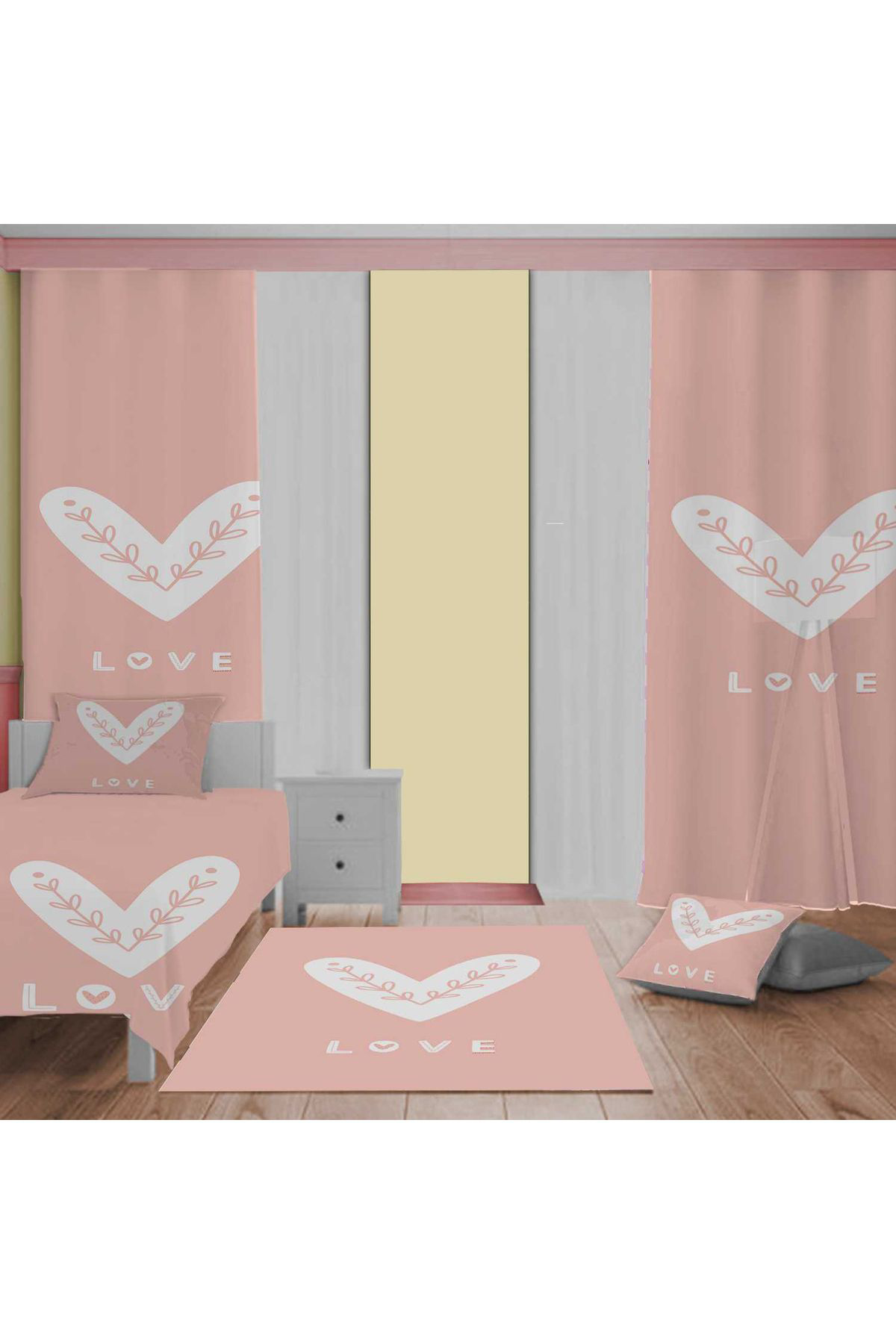 Evan Home Çocuk Odası Takım Perde (İki Kanat),Yatak Örtüsü,Yastık,Kırlent ,Halı,