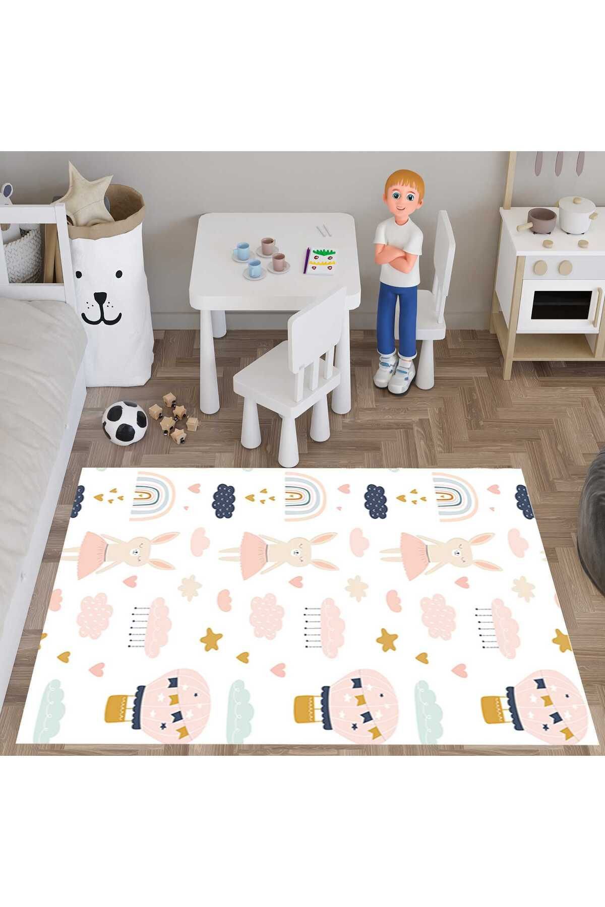 Evan Home Çocuk Odası Takım Perde (İki Kanat),Yatak Örtüsü,Yastık,Kırlent ,Halı,