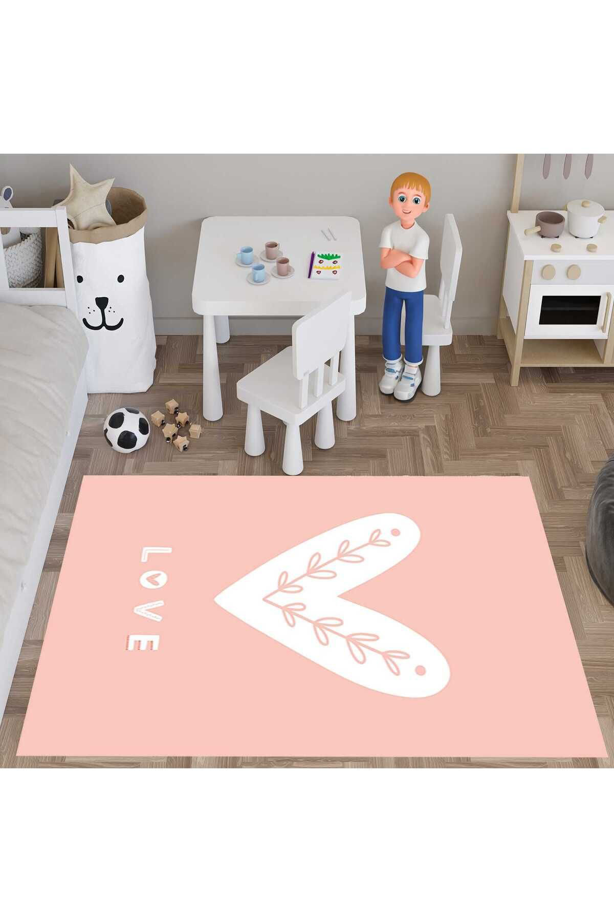 Evan Home Çocuk Odası Takım Perde (İki Kanat),Yatak Örtüsü,Yastık,Kırlent ,Halı,