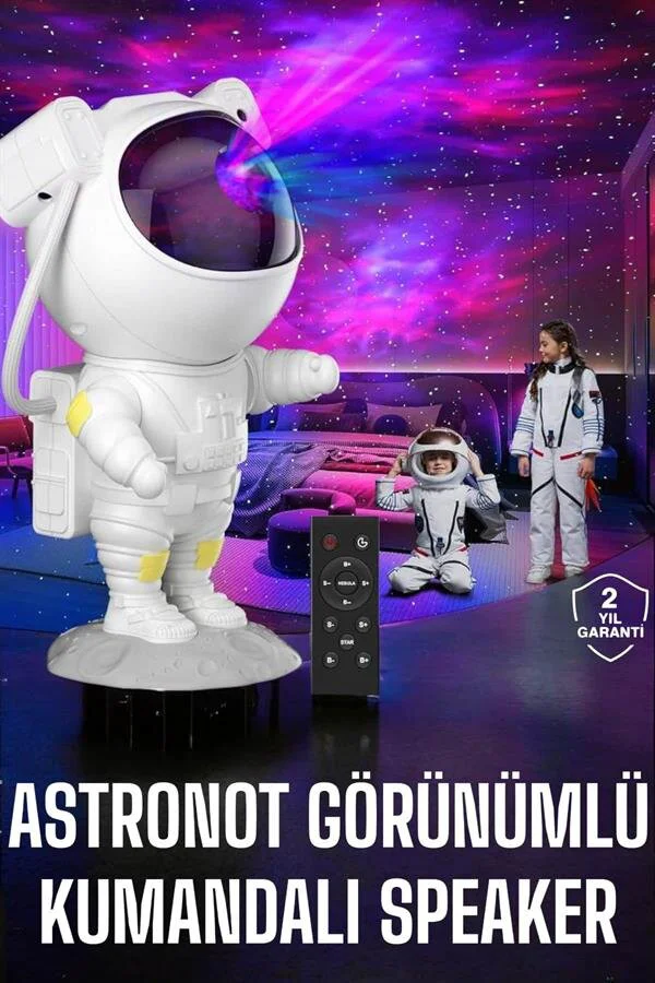 Çocuk Projeksiyon Astronot Lamba Speaker - Bluetooth ile Yıldızlı Uyku ve Şık Dekorasyon