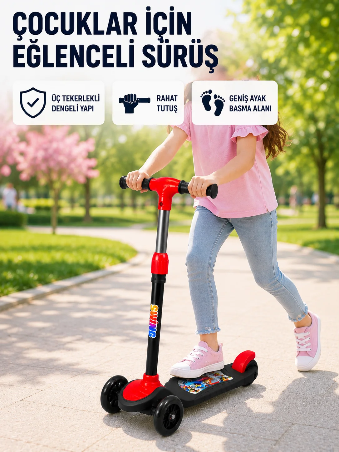 Çocuk Scooterı 3 Tekerlekli Denge Destekli Ayarlanabilir Gidonlu Çocuk Skuteri Fiyatı, Yorumları ve Özellikleri