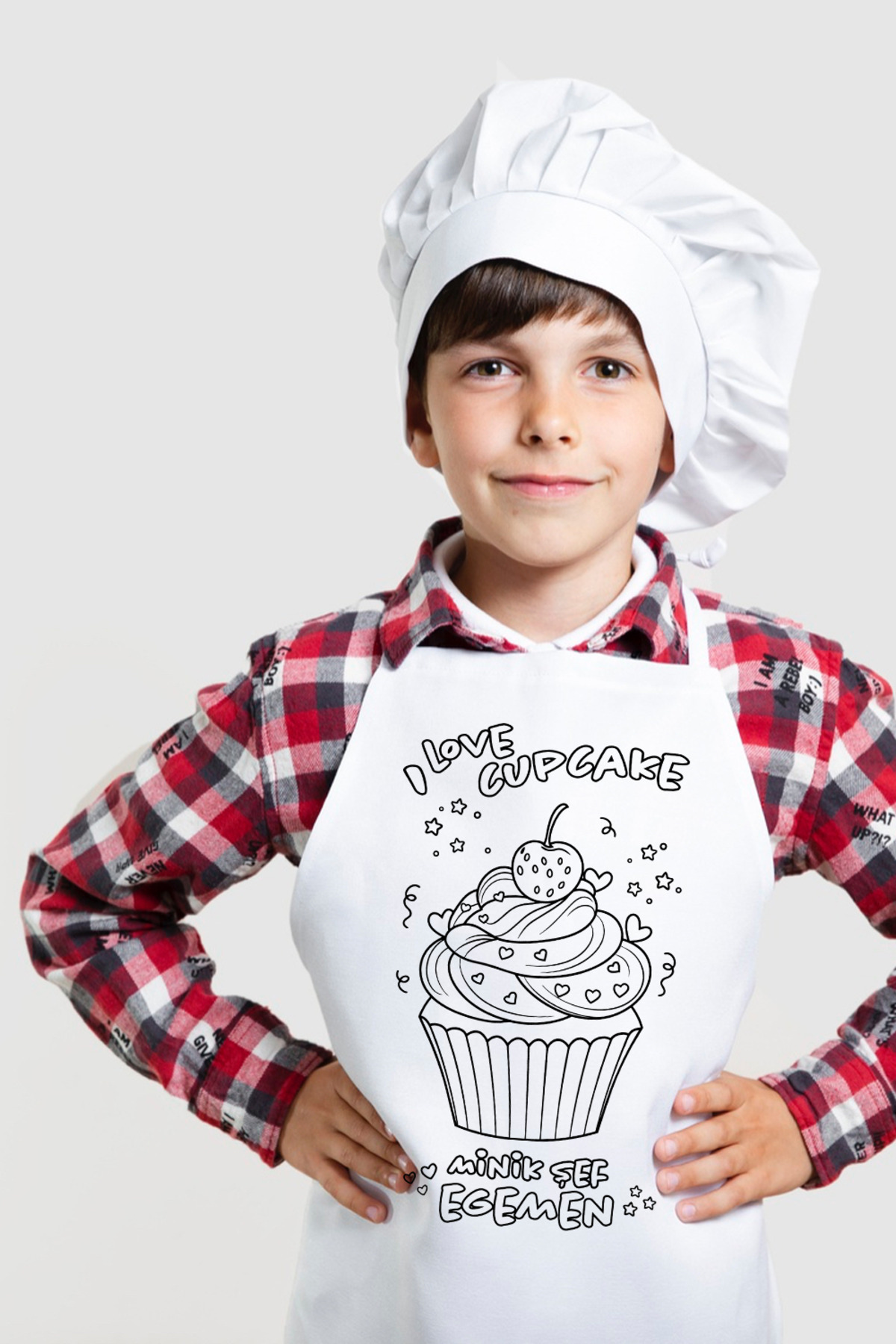 Çocuk Şef Önlüğü Boyama Seti – Kişiye Özel İsimli, Cupcake Desenl