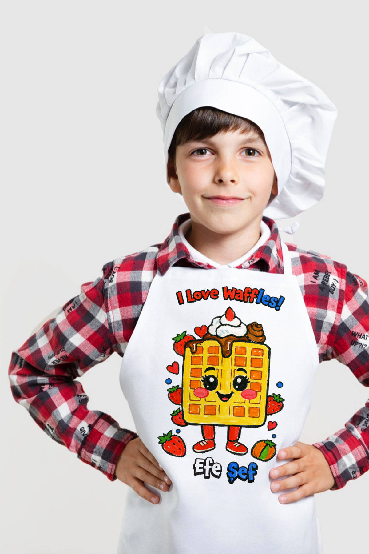 Çocuk Şef Önlüğü Boyama Seti – Kişiye Özel İsimli, Waffle Desenli