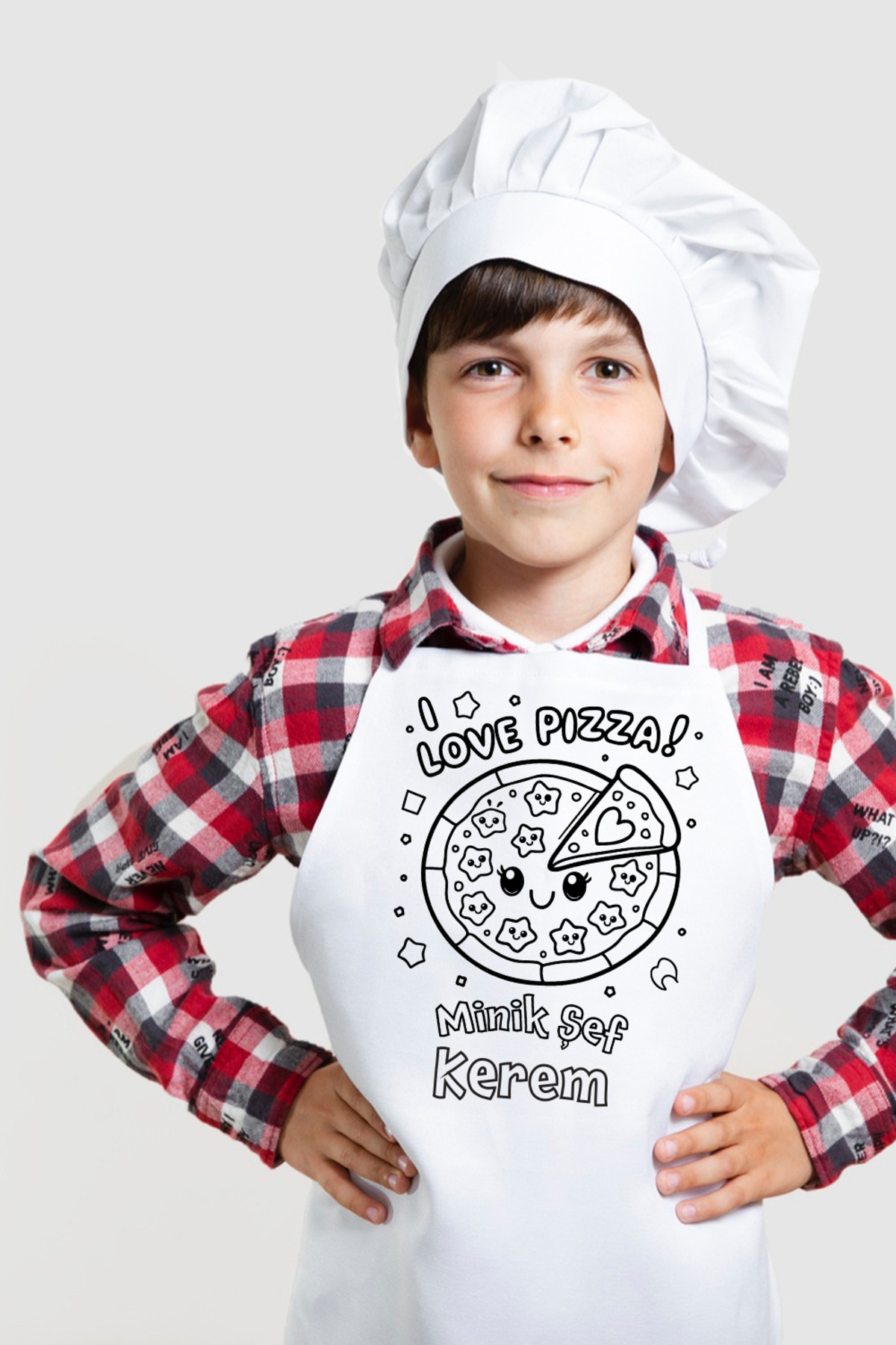 Çocuk Şef Önlüğü Boyama Seti – Kişiye Özel İsimli, Pizza Desenli,