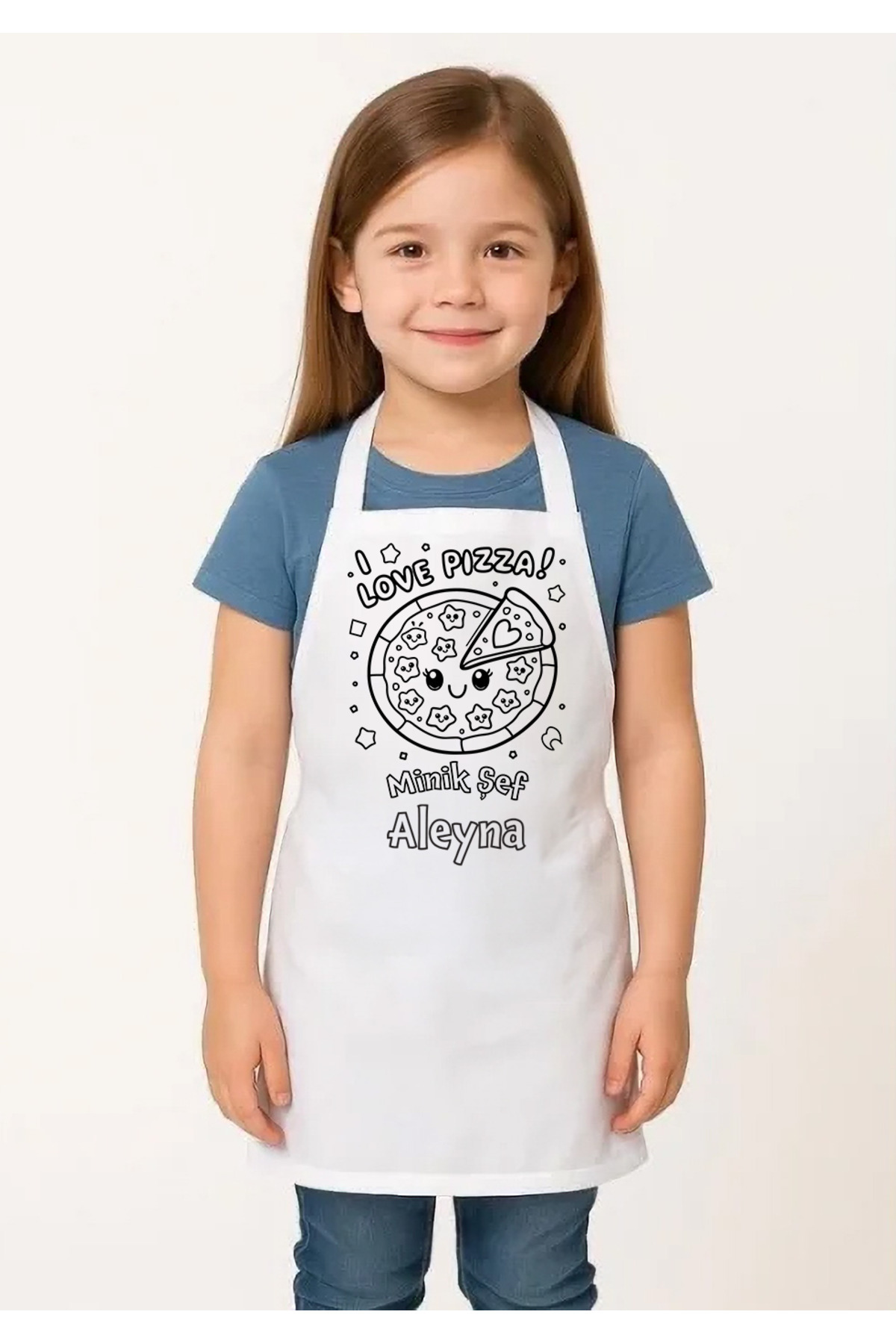Çocuk Şef Önlüğü Boyama Seti – Kişiye Özel İsimli, Pizza Desenli,