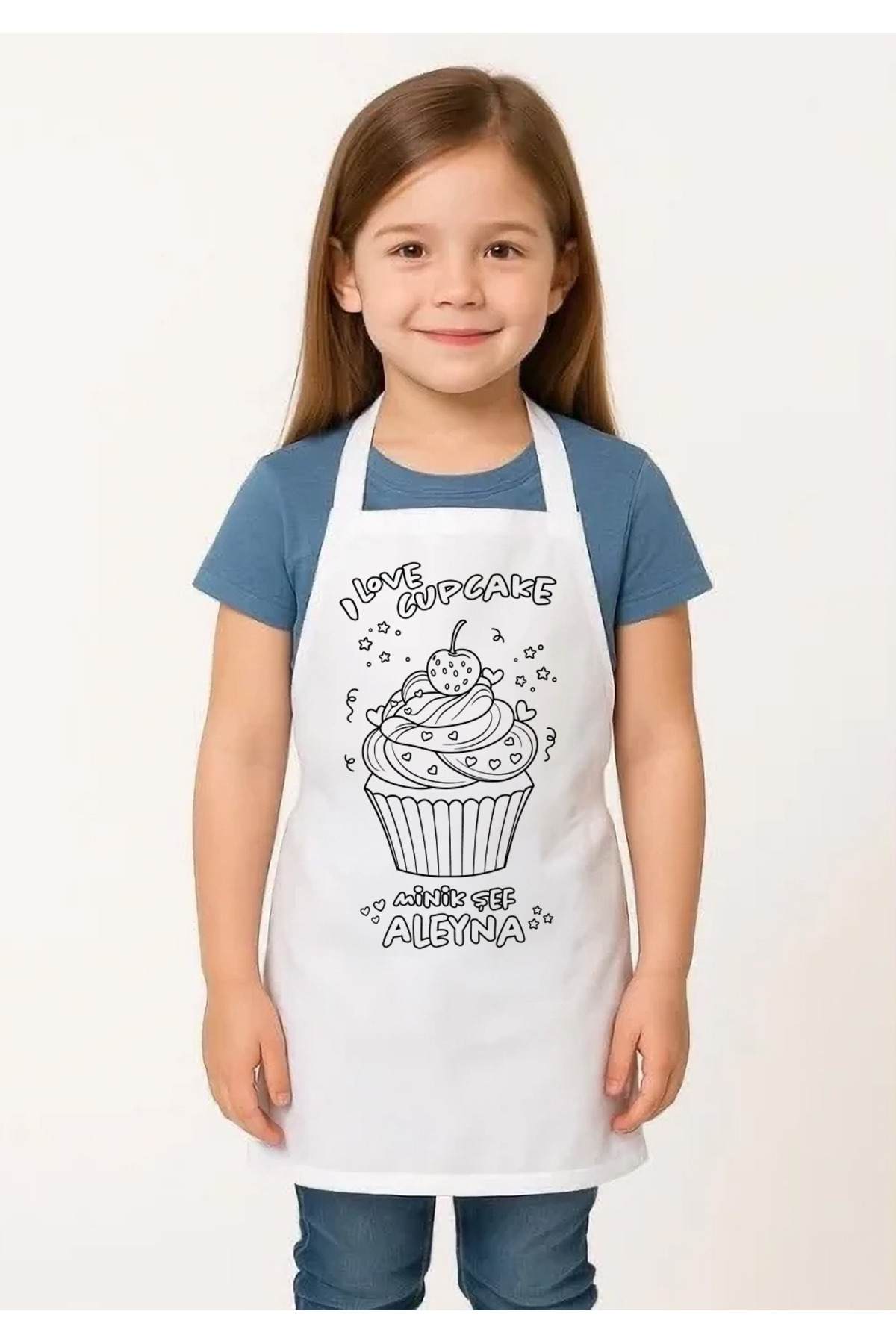 Çocuk Şef Önlüğü Boyama Seti – Kişiye Özel İsimli, Cupcake Desenl