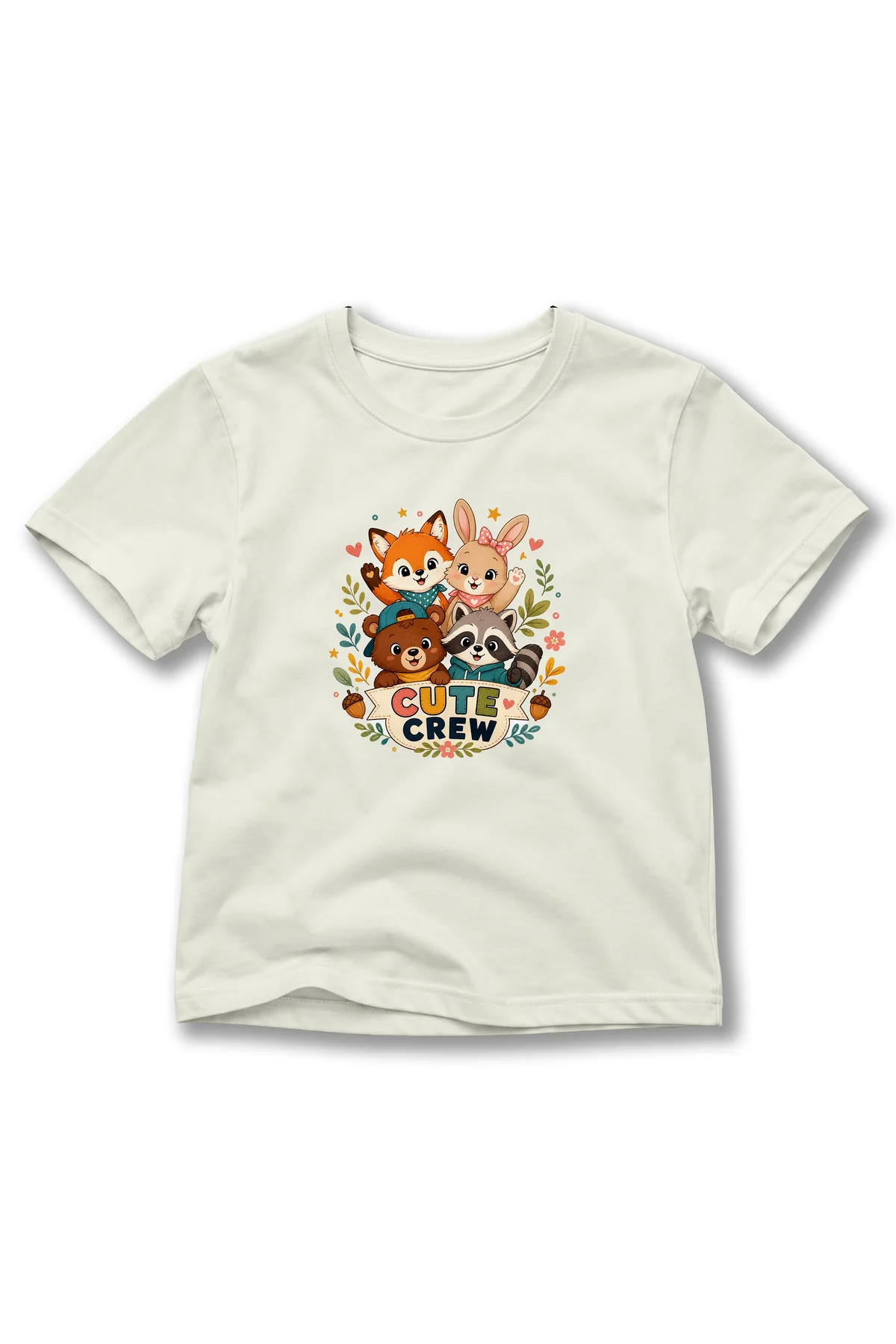 Çocuk Sevimli Hayvanlar Baskılı Kısa Kollu Bisiklet Yaka T-Shirt