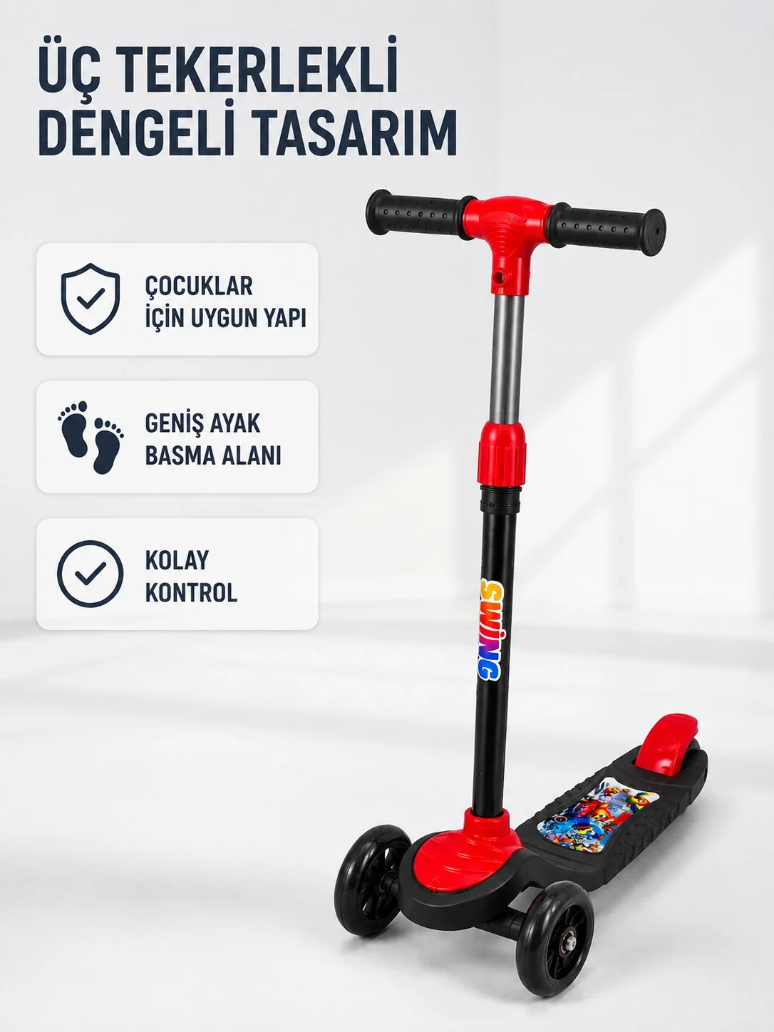 Çocuk Skuteri 3 Tekerlekli Geniş Basma Alanlı Ayarlanabilir Boy Scooter Çocuk Skuteri 3 Tekerlekli Geniş Basma Alanlı Ayarlanabilir Boy Scooter