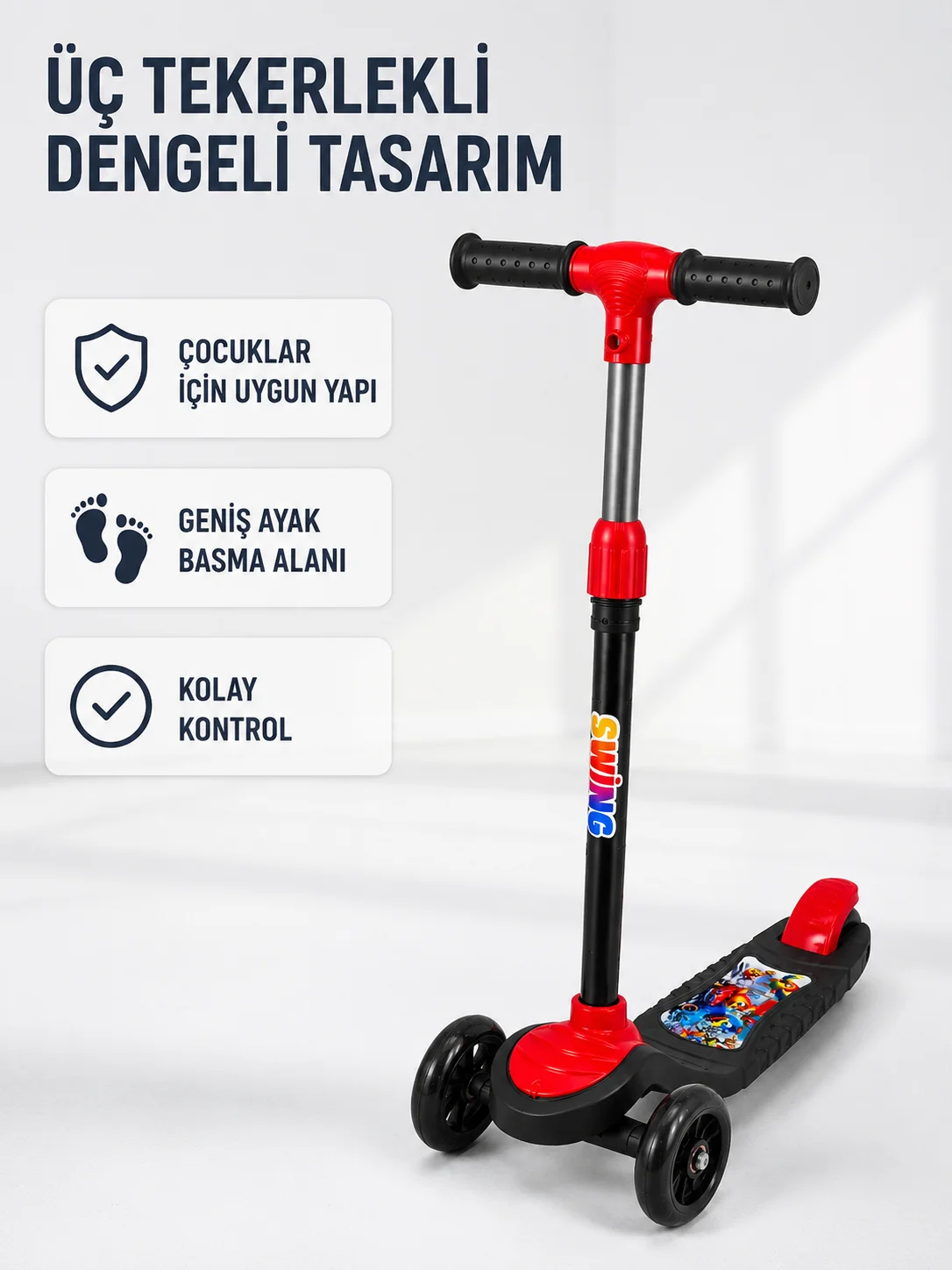Çocuk Skuteri 3 Tekerlekli Geniş Basma Alanlı Ayarlanabilir Boy Scooter Fiyatı, Yorumları ve Özellikleri