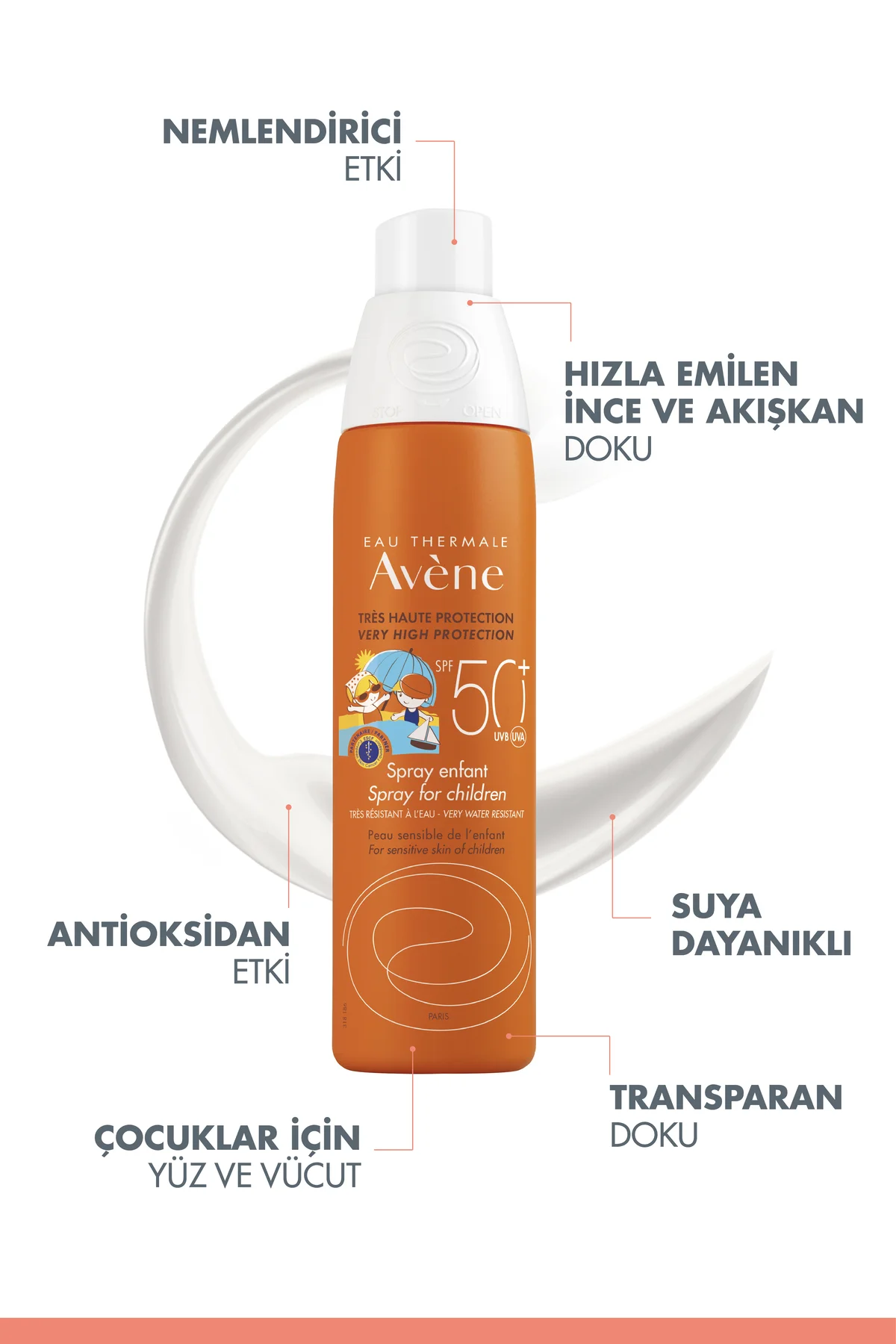 Çocuk Sprey Güneş Kremi SPF 50+ Vücut için Yüksek Koruma Sağlayan
