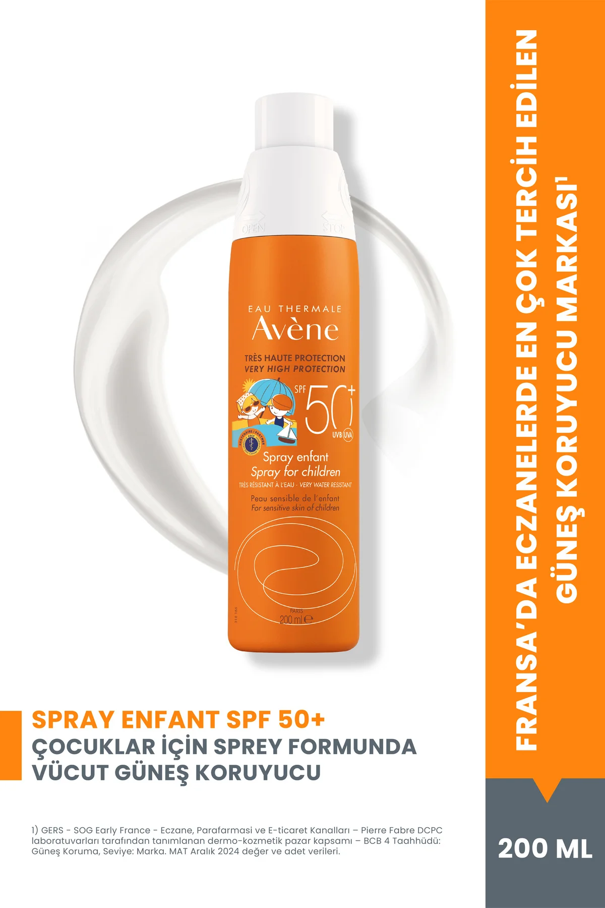 Çocuk Sprey Güneş Kremi SPF 50+ Vücut için Yüksek Koruma Sağlayan
