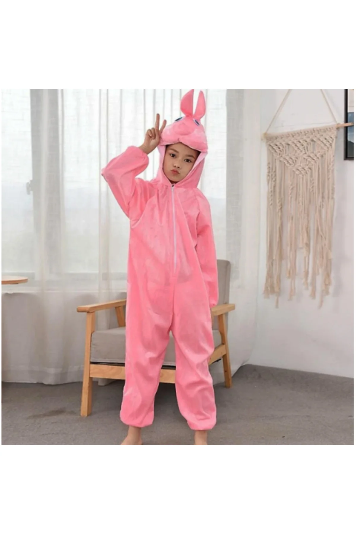 Çocuk Tavşan Kostümü Pembe Renk 4-5 Yaş