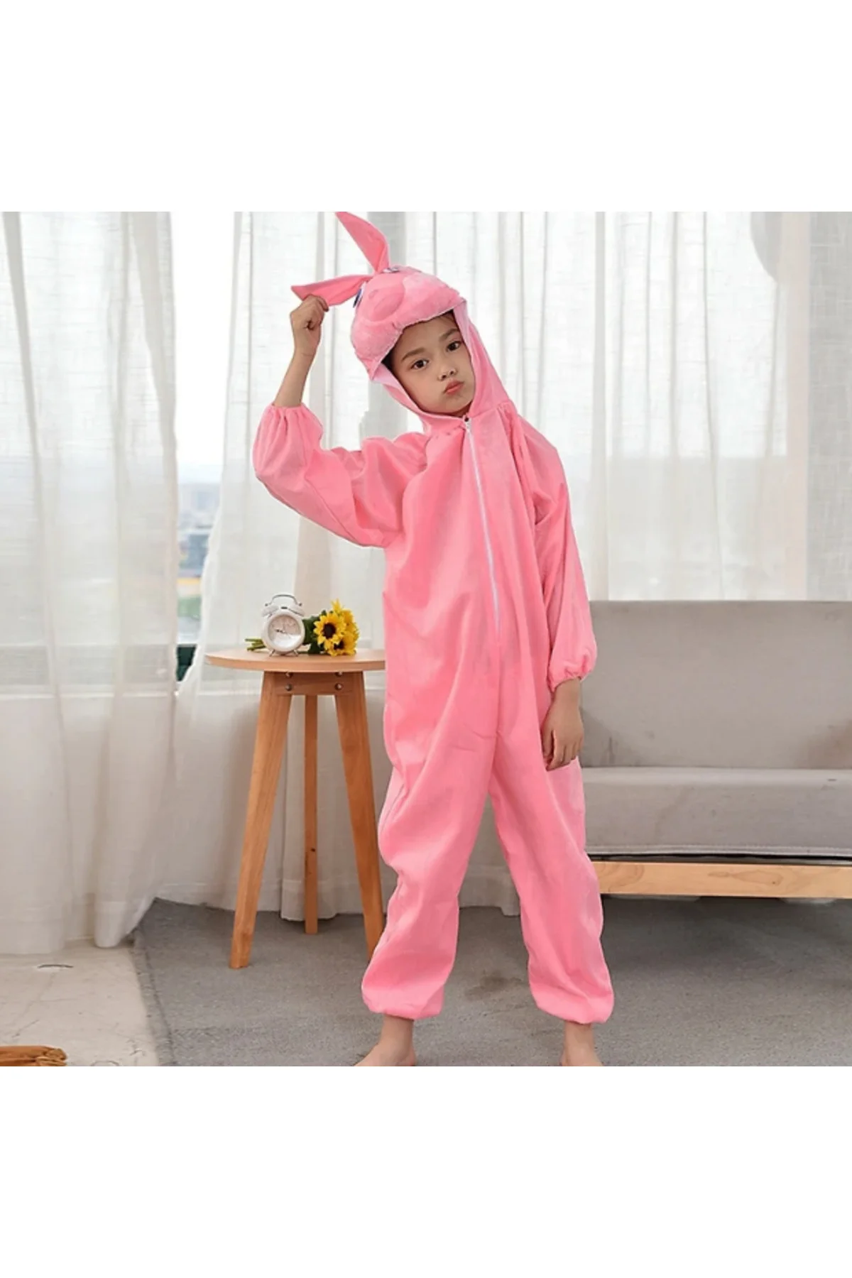 Çocuk Tavşan Kostümü Pembe Renk 6-7 Yaş 120 cm
