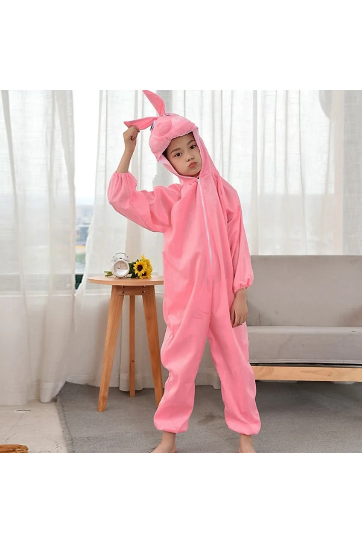 Çocuk Tavşan Kostümü Pembe Renk 6-7 Yaş 120 cm