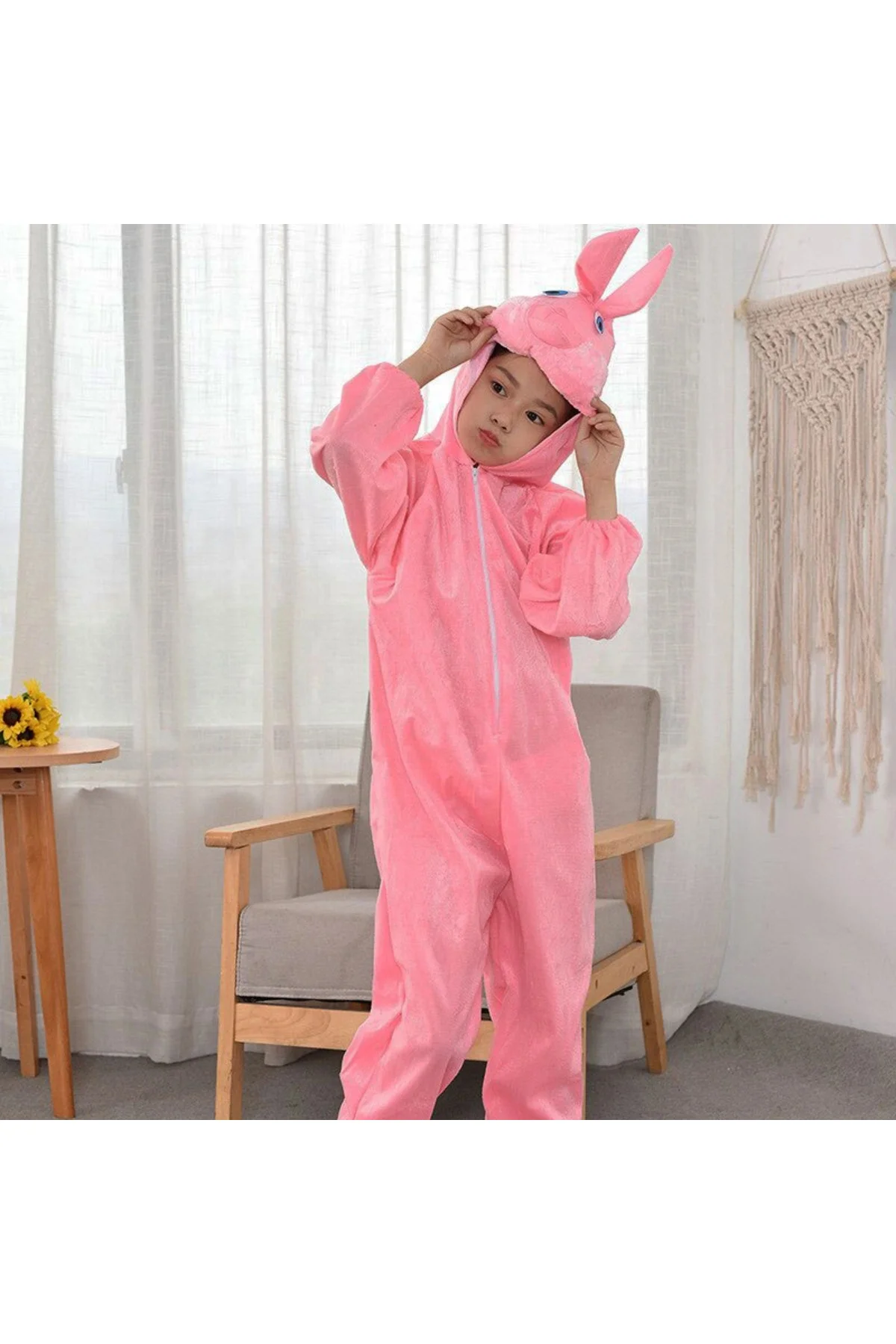 Çocuk Tavşan Kostümü Pembe Renk 6-7 Yaş 120 Cm - Görsel 4