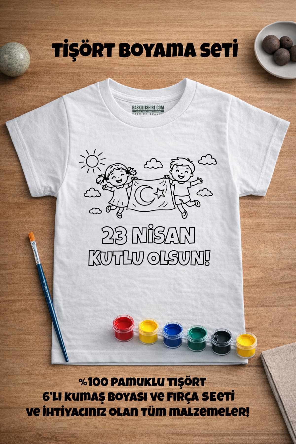 Çocuk Tişört Boyama Seti – Bayram 23 Nisan Boyanabilir Tişört Eği
