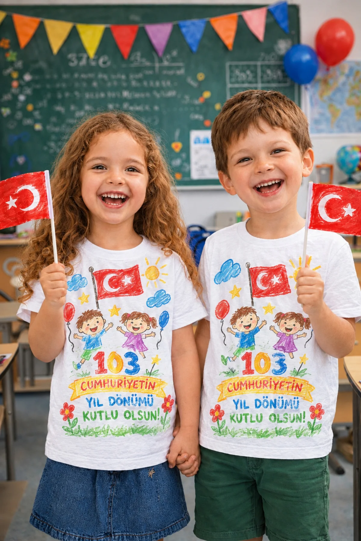 Çocuk Tişört Boyama Seti – Cumhuriyet Bayram Boyanabilir Tişört Eğitici ve Eğlenceli Aktivite Seti