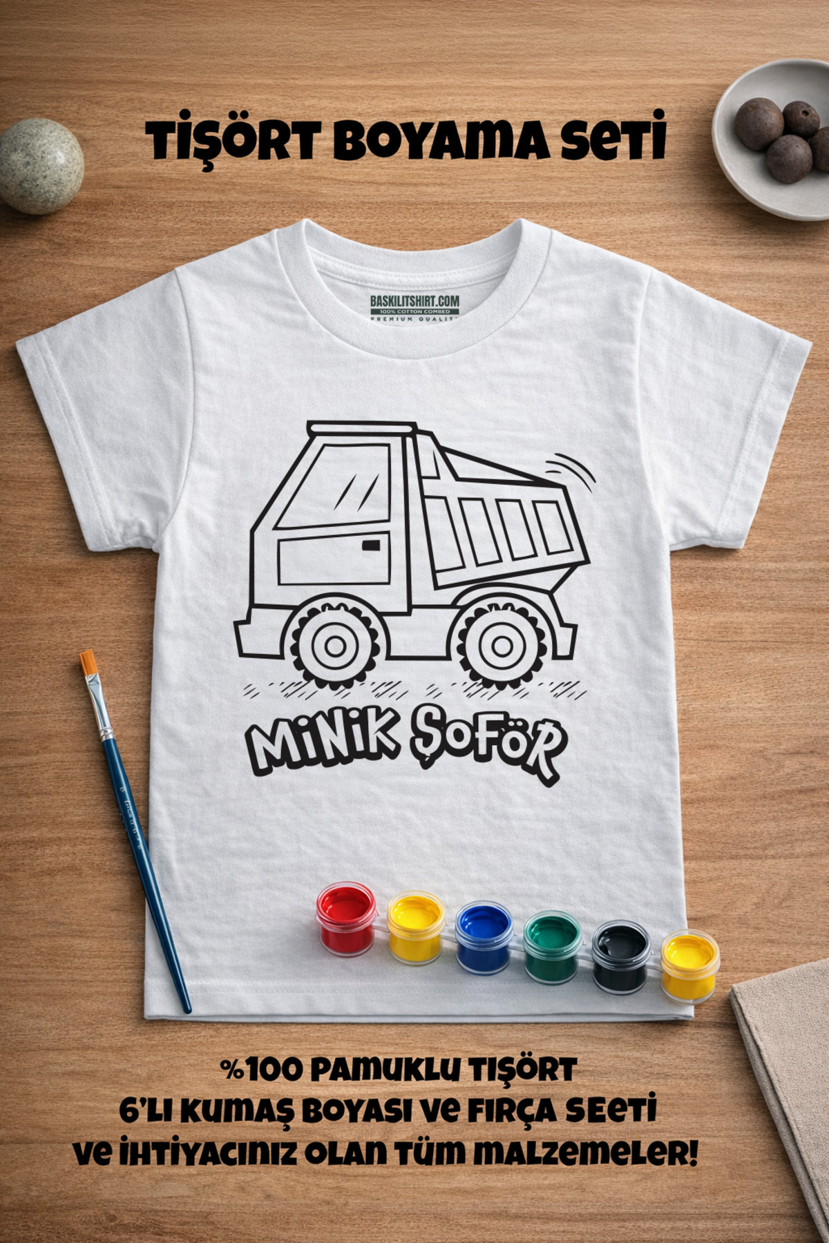 Çocuk Tişört Boyama Seti – Kamyon Boyanabilir Tişört Eğitici ve E