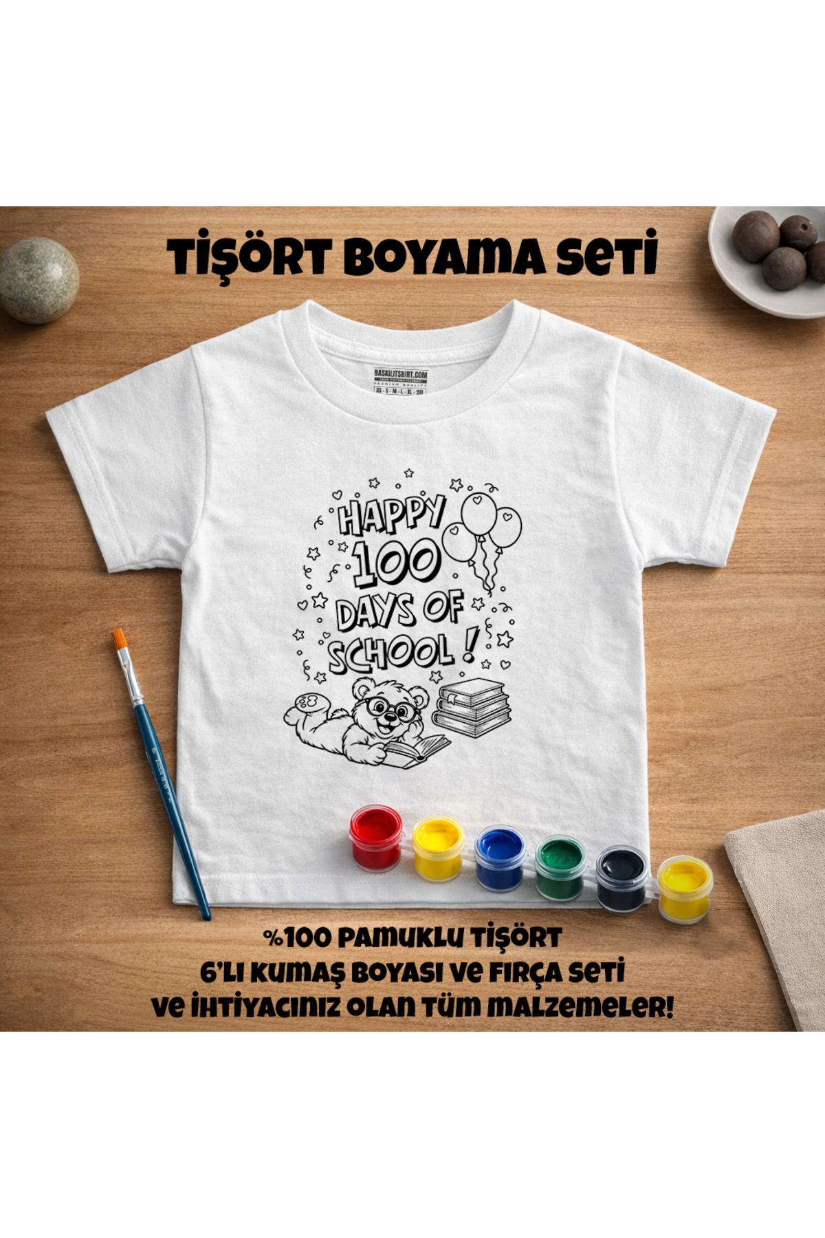 Çocuk Tişört Boyama Seti – 100 Of School Tişört Eğitici ve Eğlenc