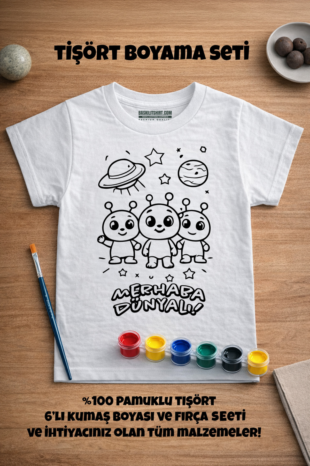 Çocuk Tişört Boyama Seti – Uzaylı Boyanabilir Tişört Eğitici ve E